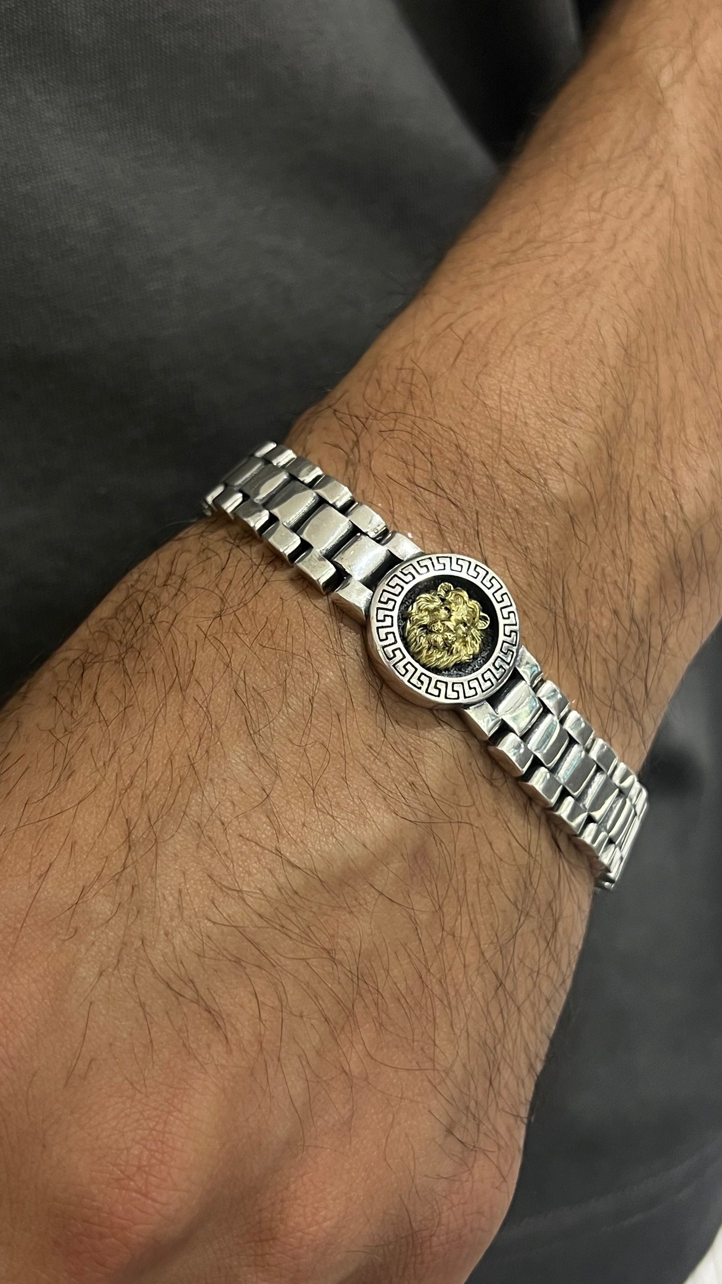 Versace Lion Head Bracelet In Sterling Silver S925