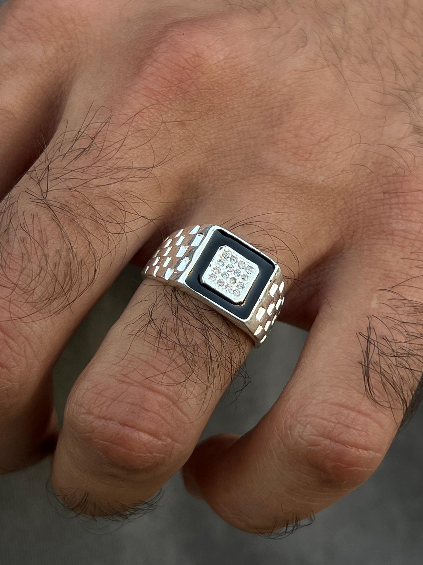 Squared Zirconia Ring -for Men's Sterling Silver 925s