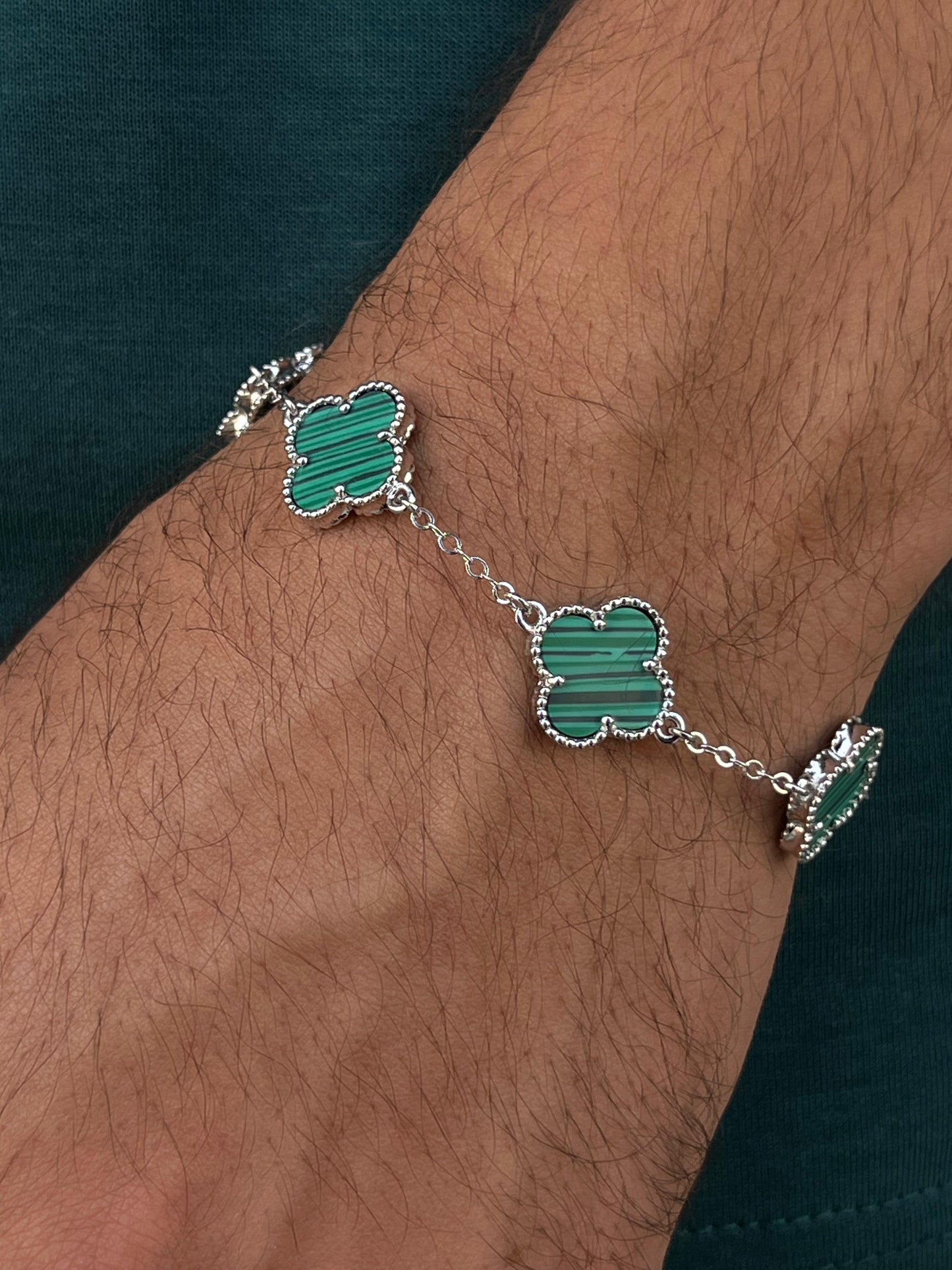 Large 5 Green Van cleef Bracelet for Men's Sterling Silver 925s