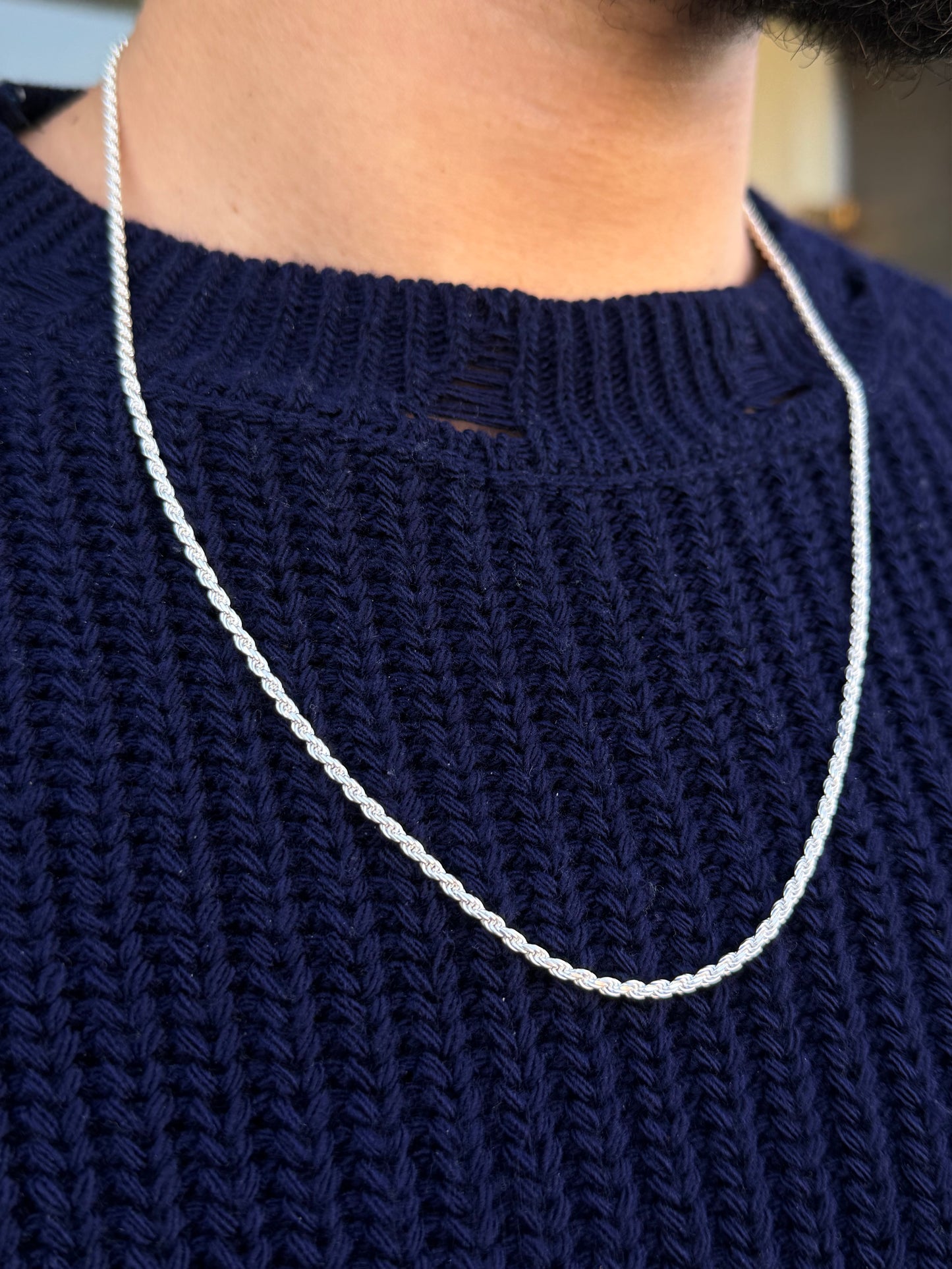 White Rope Necklace for Men's Sterling Silver 925s(60cm-3mm)