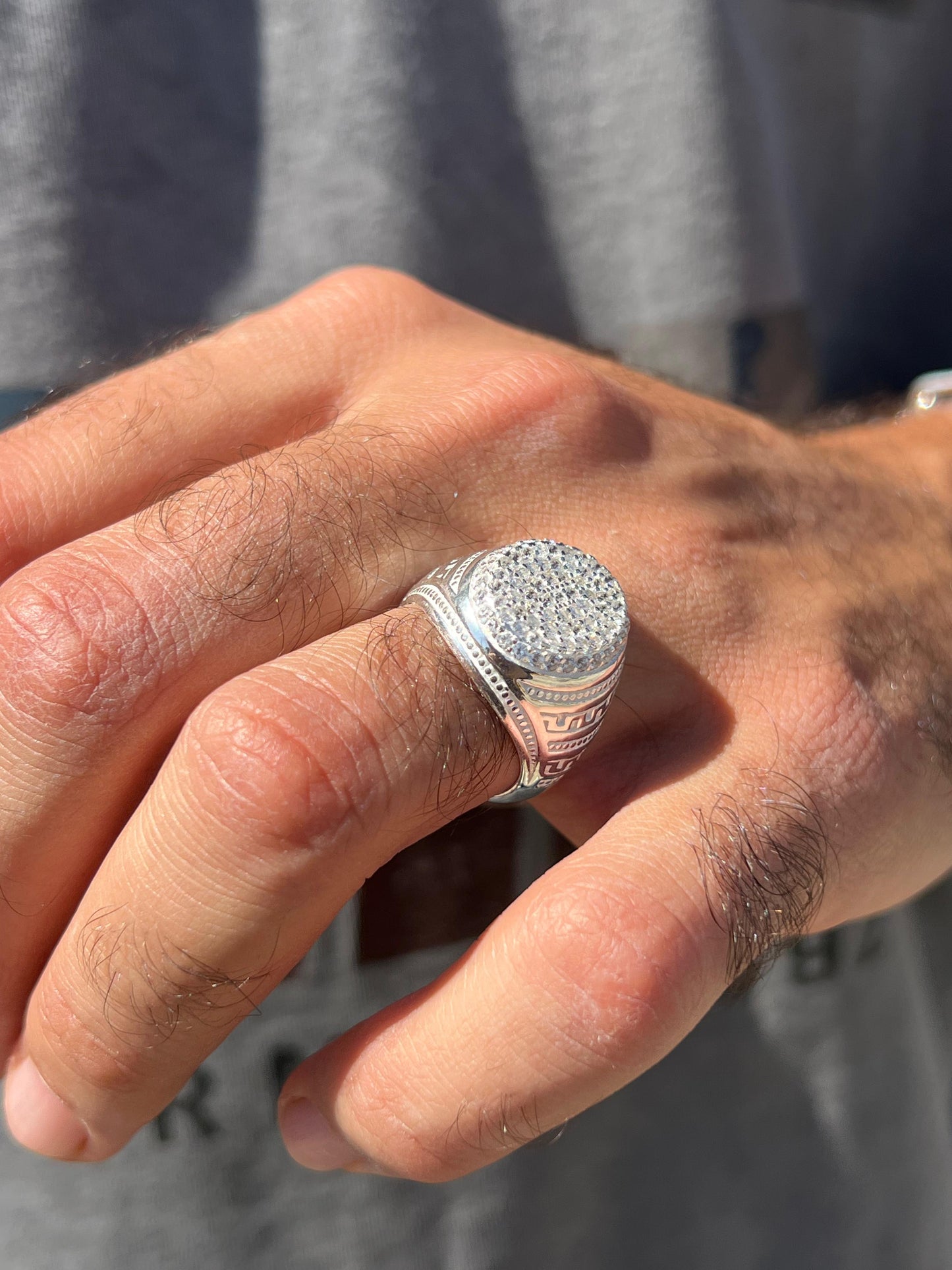 Oval Diamond Zirconia Ring for Men in Sterling Silver 925s