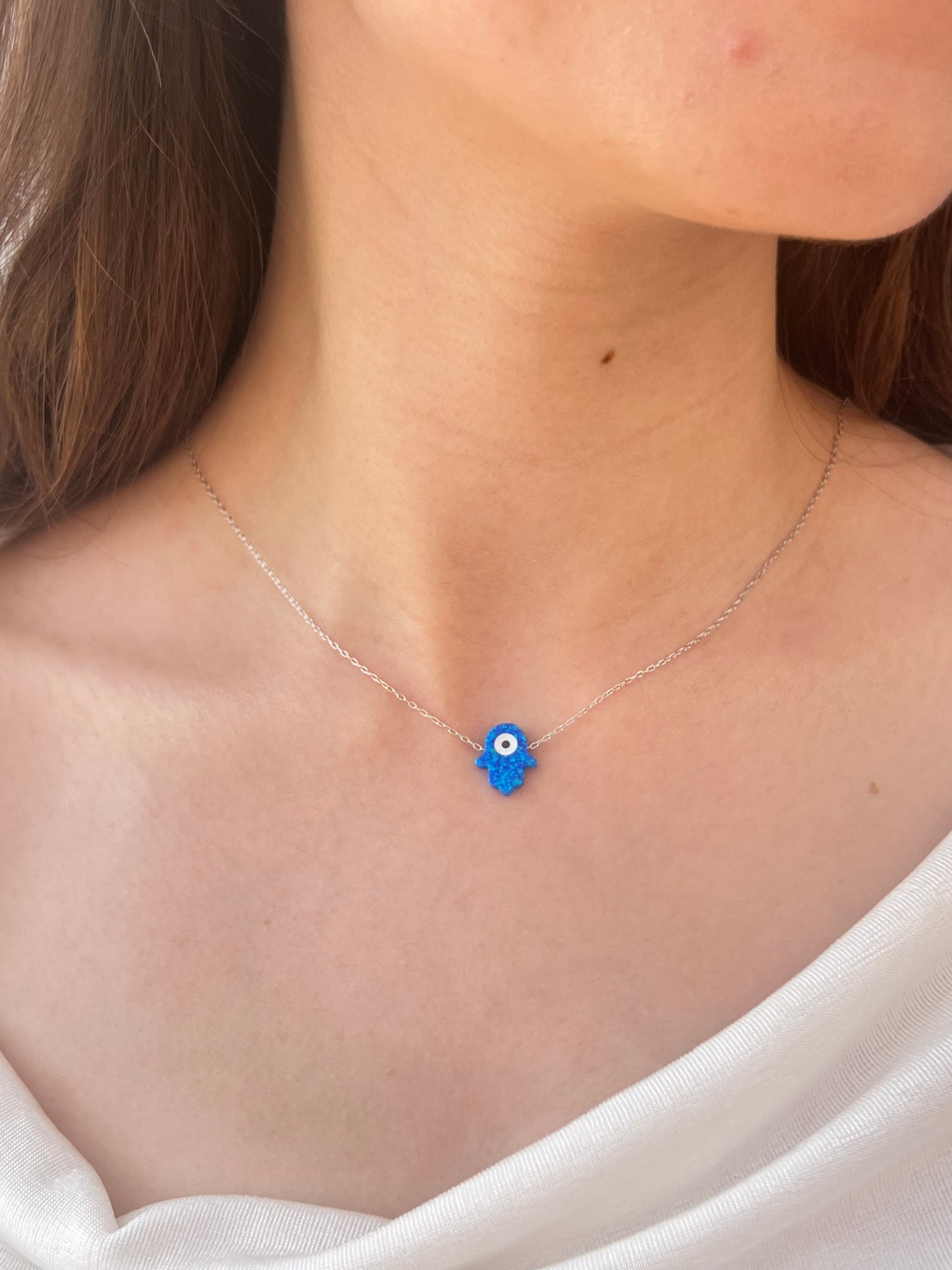 Blue Evil Eye Hamsa Necklace – 925 Silver