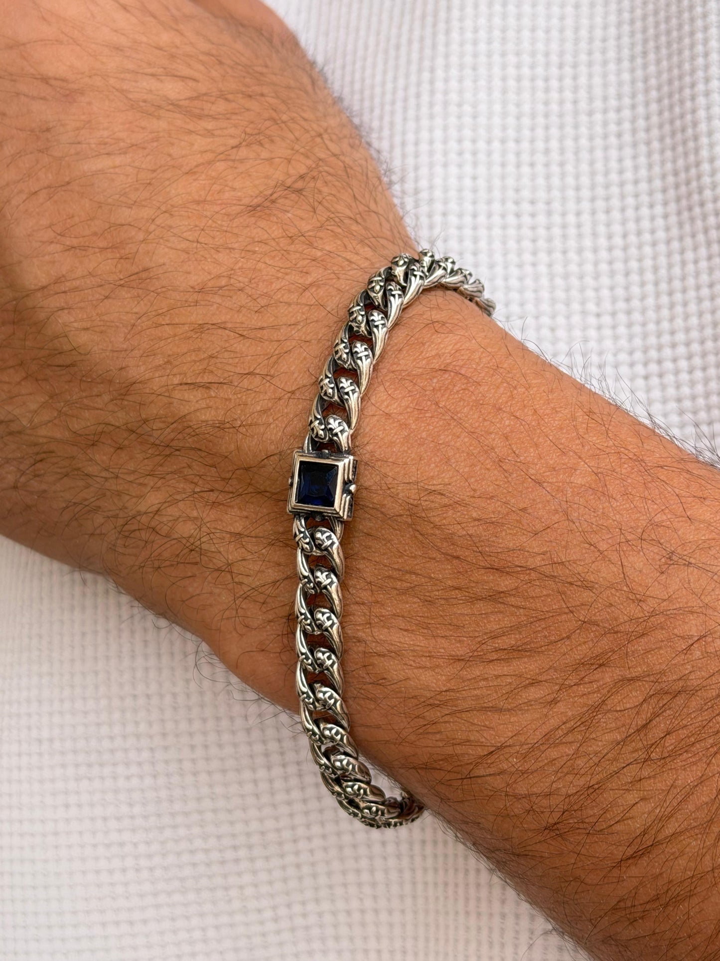 Gothic Blue Solo Bracelet for Men's Sterling Silver 925s 20cm