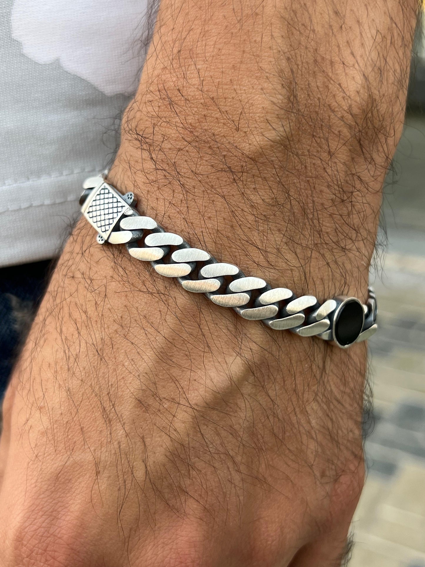 Royal Onyx Bracelet for Men's Sterling Silver 925s-20,5cm