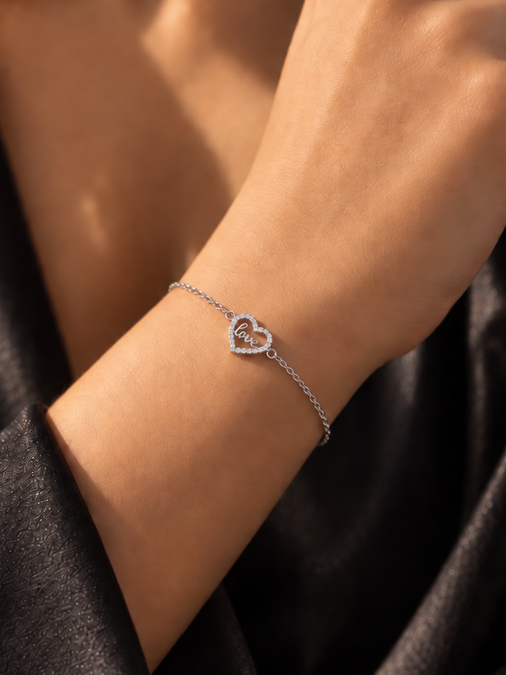 Love Heart Bracelet -in Sterling Silver -925