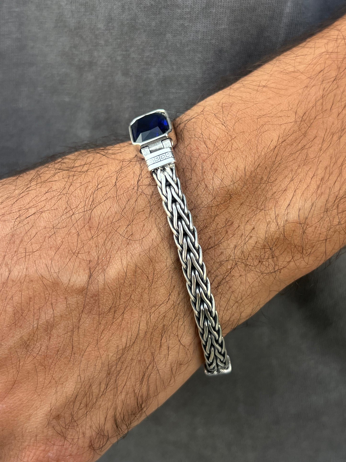 Stormy Navy Bracelet for Men's Sterling Silver 925s-(21cm-6mm)