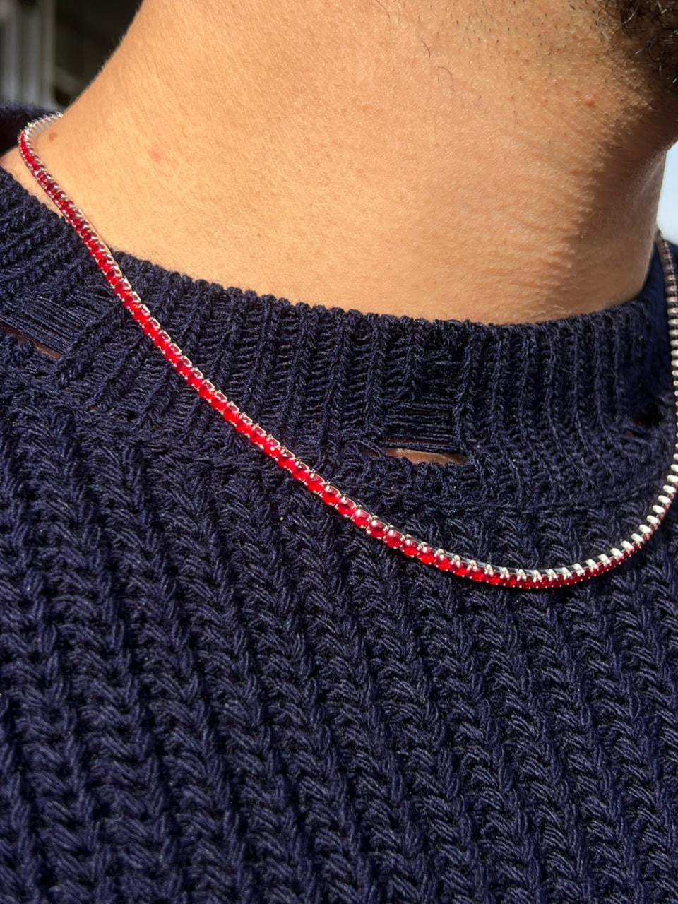 4mm Red Tennis Necklace in Italian sterling silver-s925(45cm)