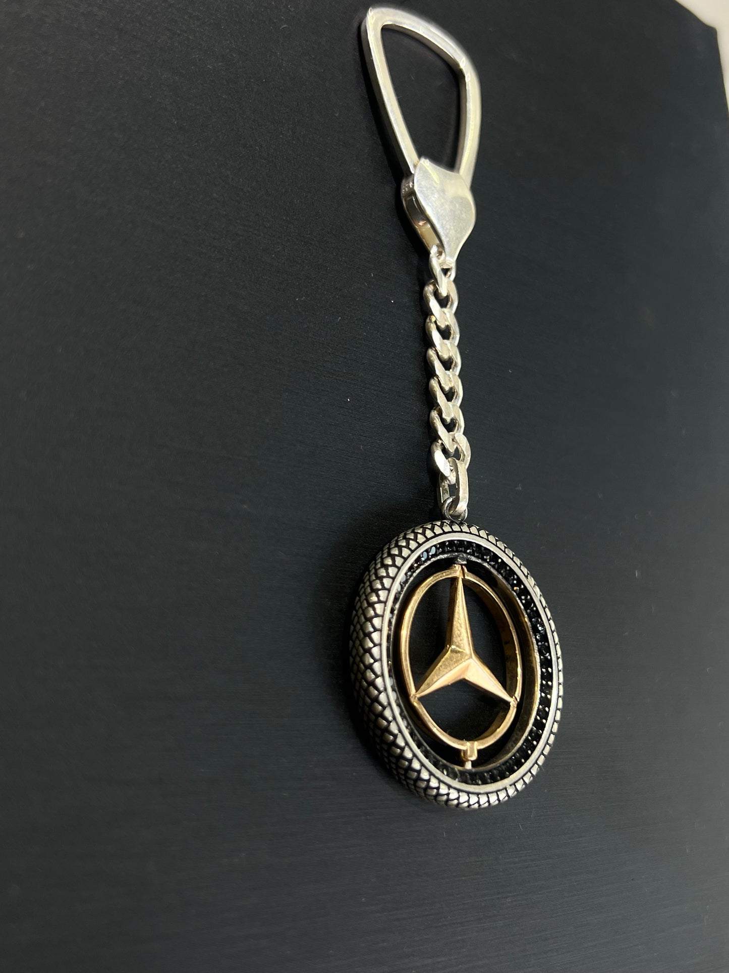 Mercedes Key Chain Rotating -Sterling Silver 925s