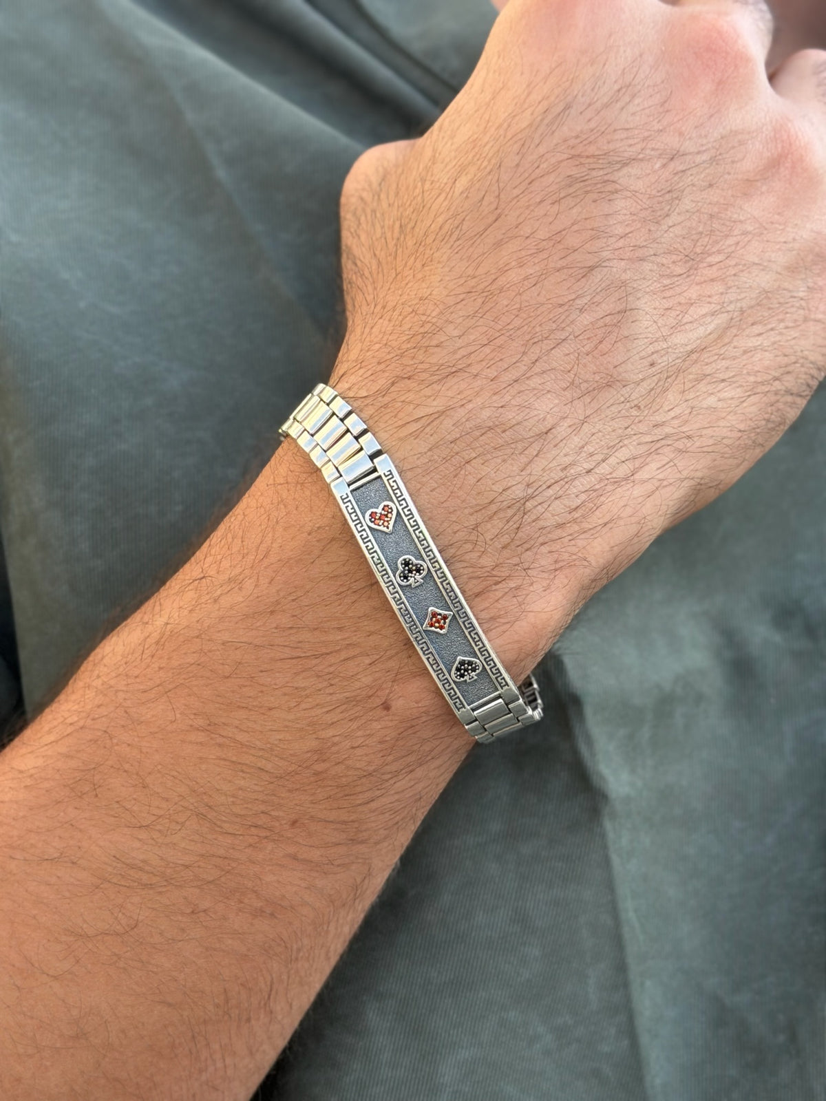 Royal Flush Bracelet for Men's Sterling Silver 925s -12mm-