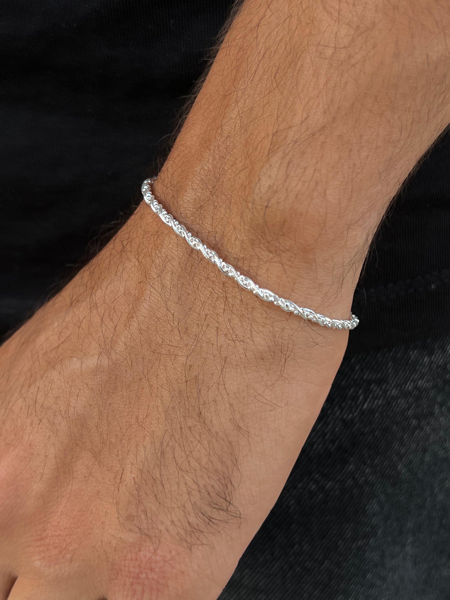 Twisted Maze Bracelet for Men's Sterling Silver 925s-(19cm-3mm)