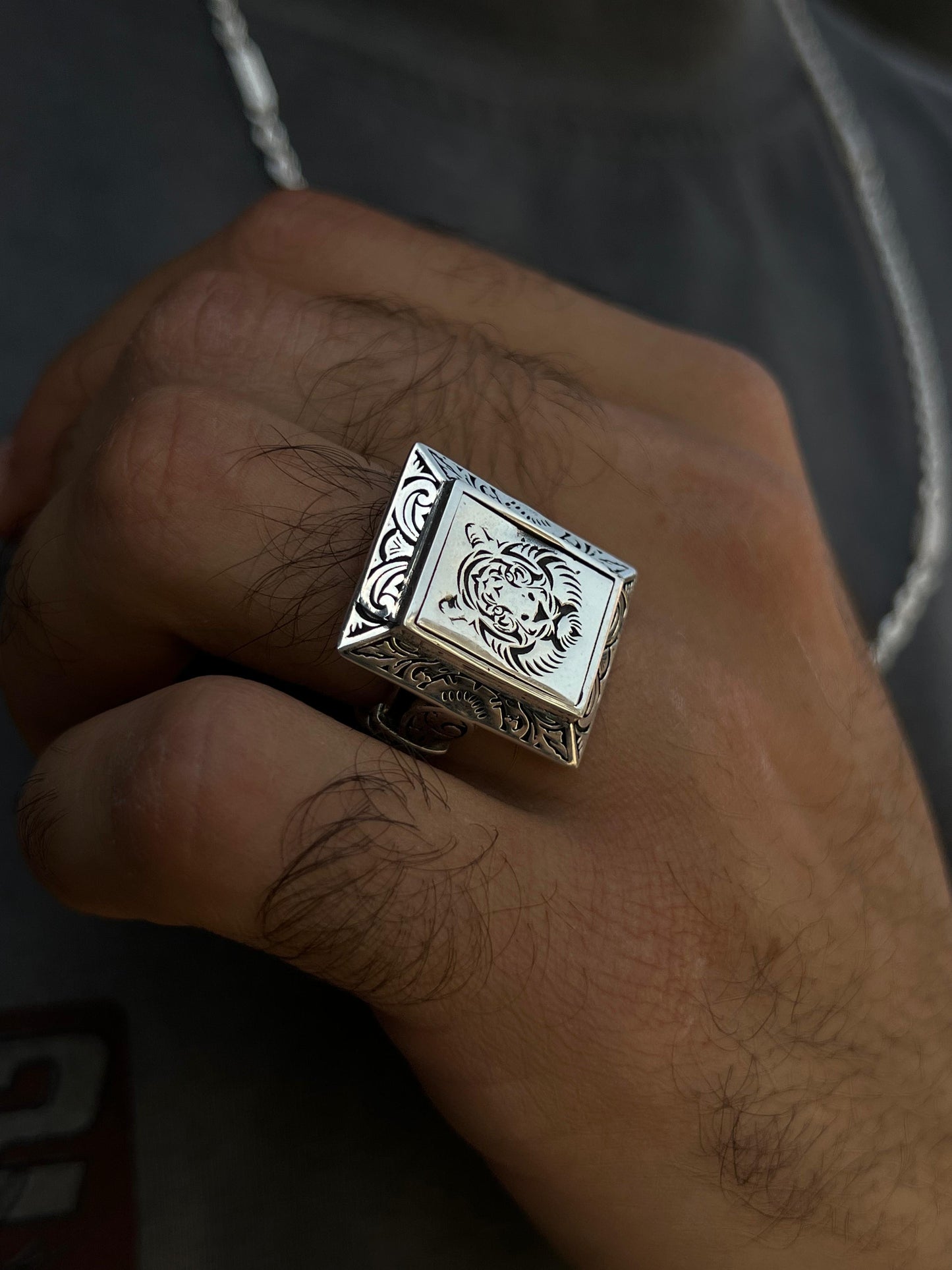 Tiger Face Ring for Men in Sterling Silver 925s