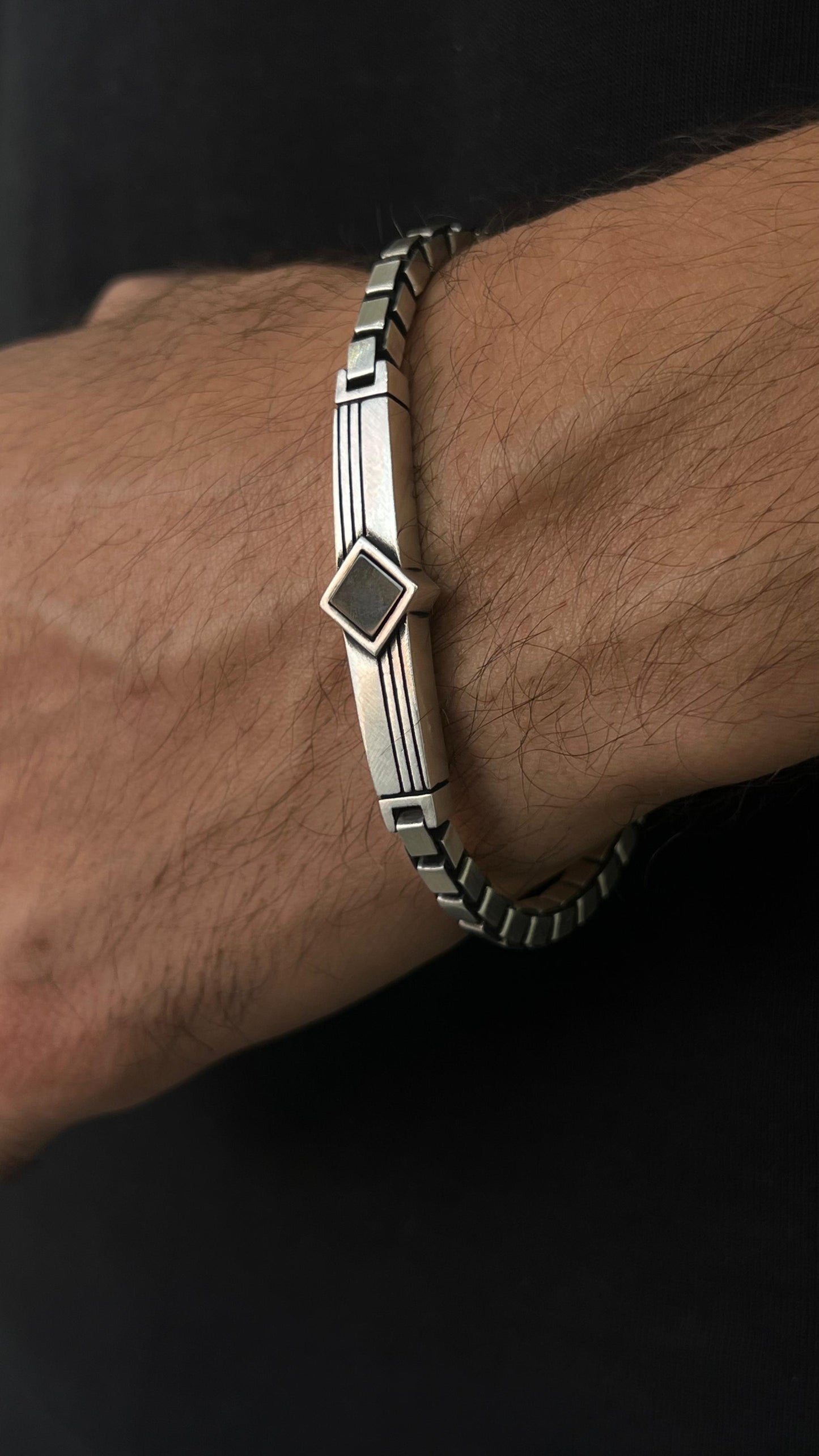 Box - Stone Bracelet for Men's Sterling Silver 925s