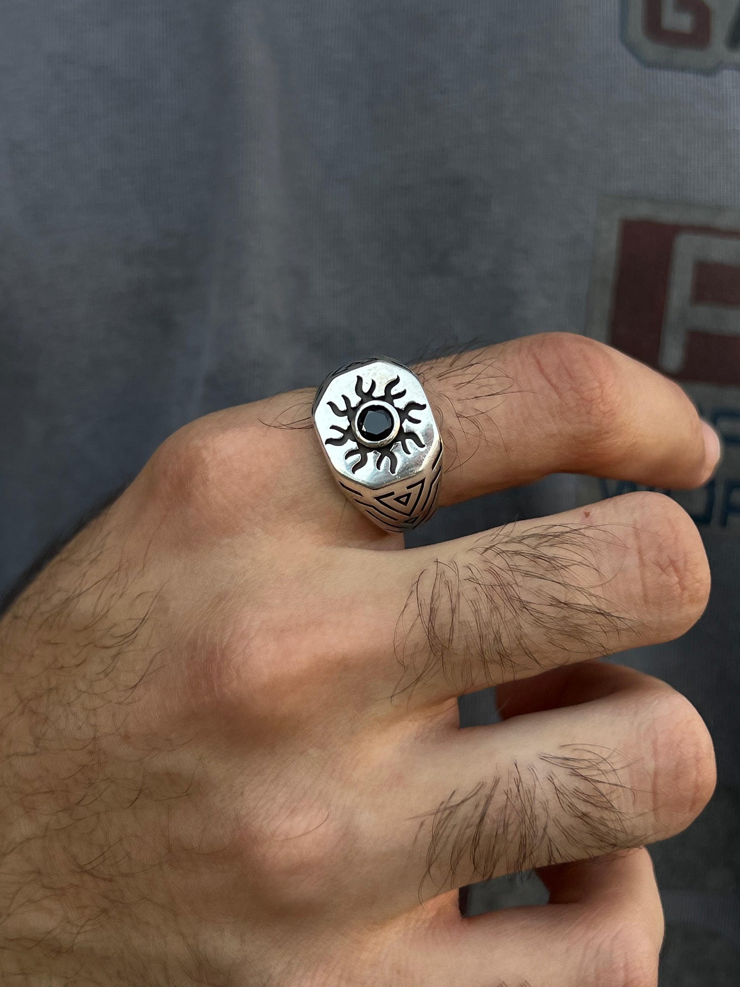 Sun Signet Ring -for Men's Sterling Silver 925s