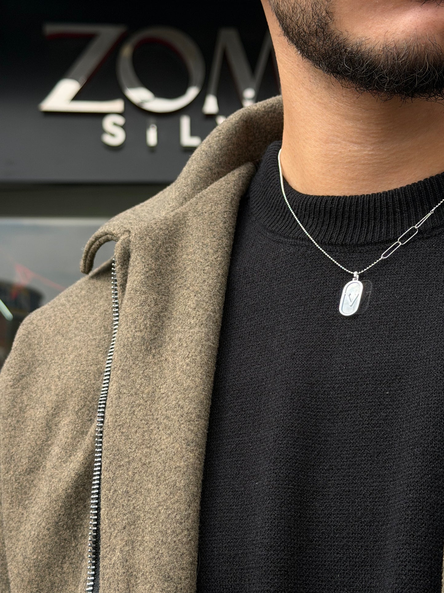 V Necklace for Men's Sterling Silver 925s