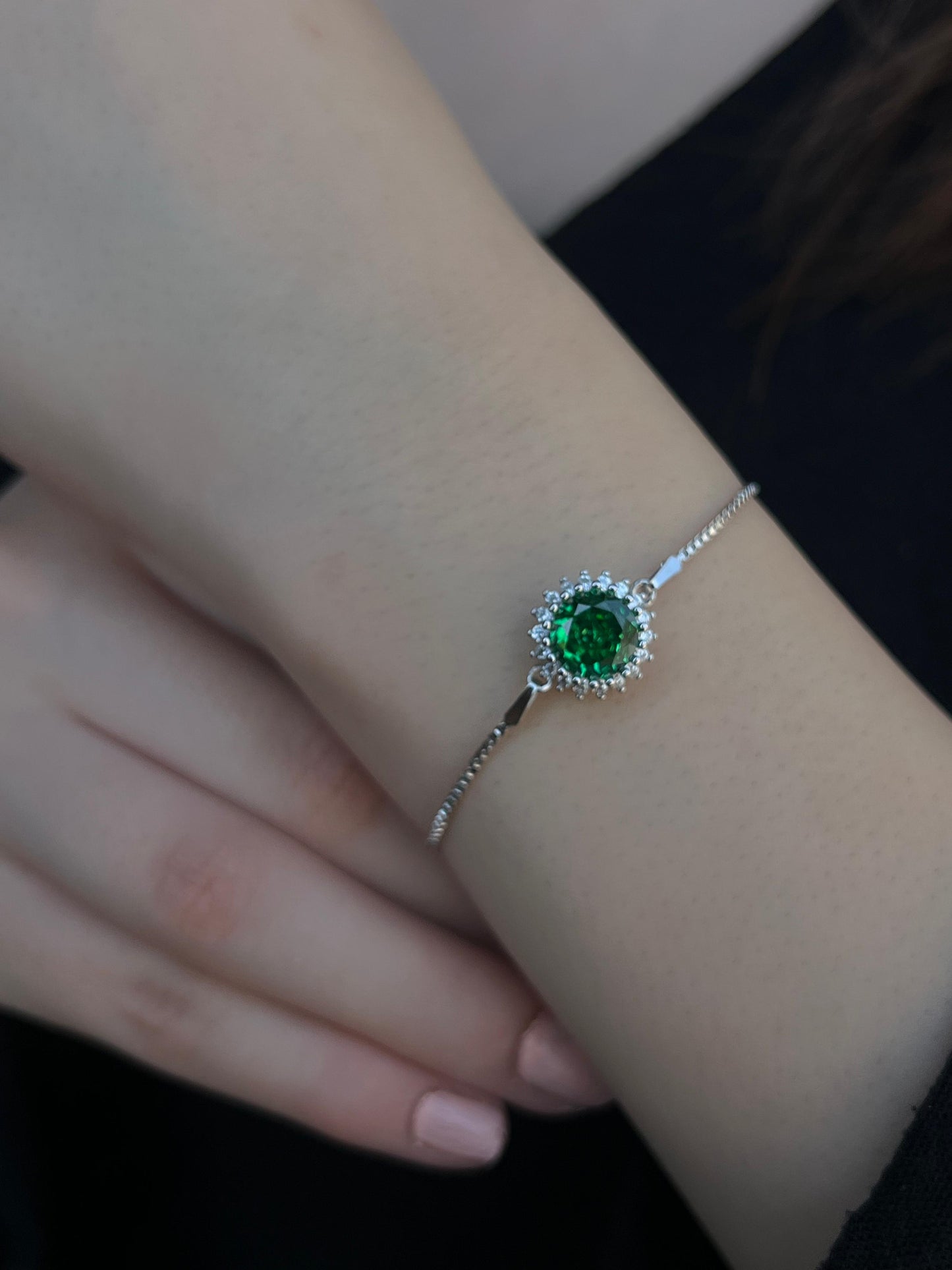 Green Zirconia Bracelet -in Sterling Silver -925