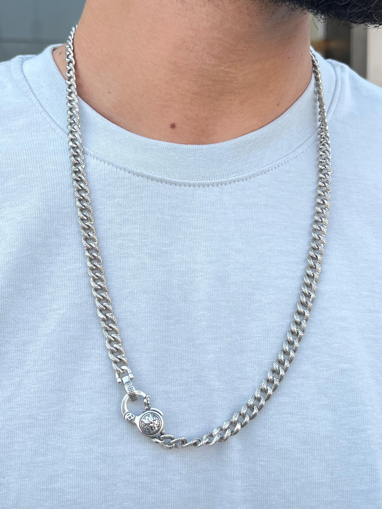 Turkish Engraved Grommet Necklace For Men Sterling Silver - 925