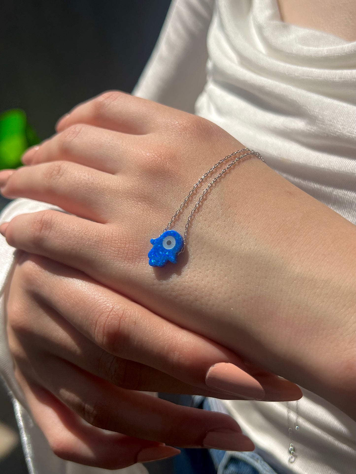 Blue Evil Eye Hamsa Necklace – 925 Silver
