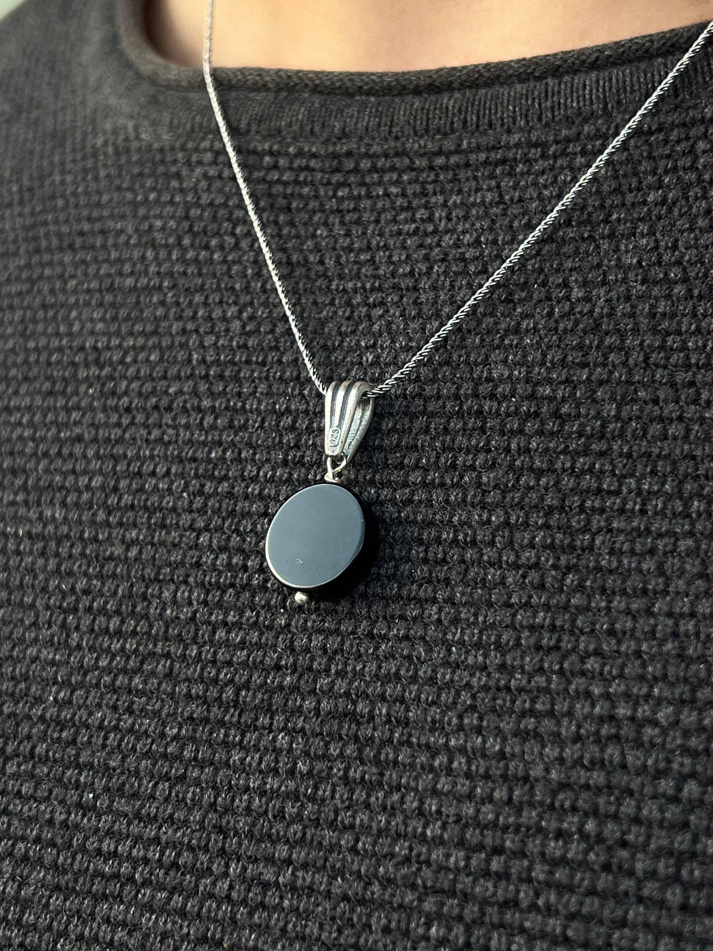 Onyx -Wire Necklace for Men's Sterling Silver 925s