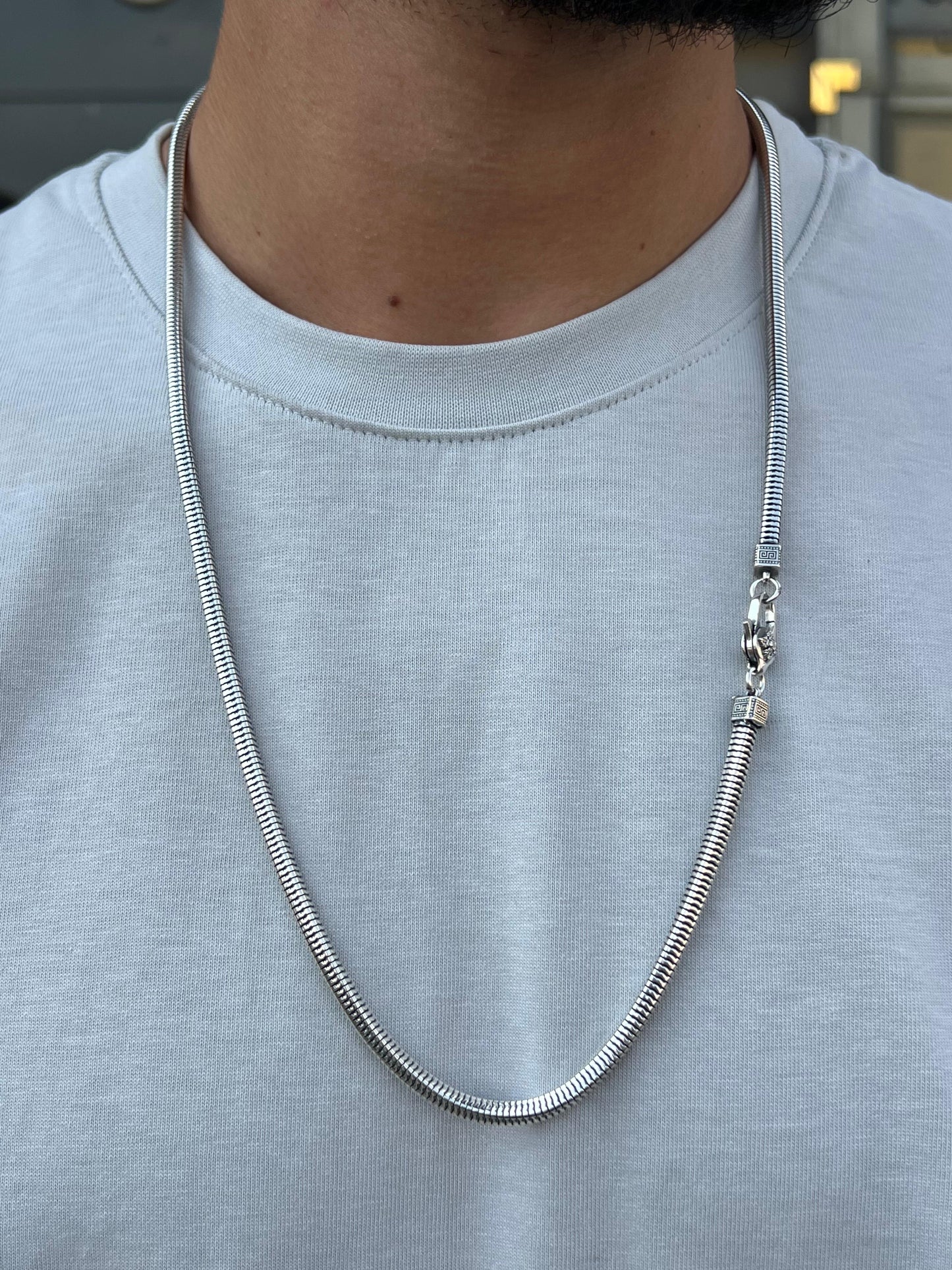 Sleek Cubic Rattail Chain for Men's Sterling Silver 925s-4mm