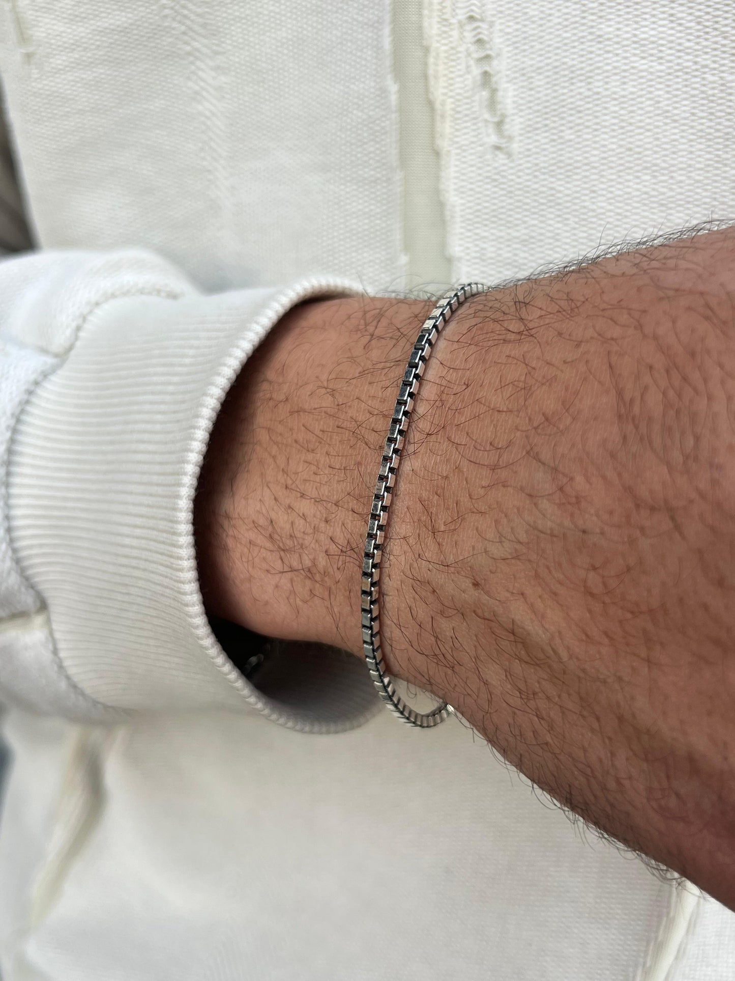 Box Bracelet for Men's Sterling Silver 925s 20CM-2mm