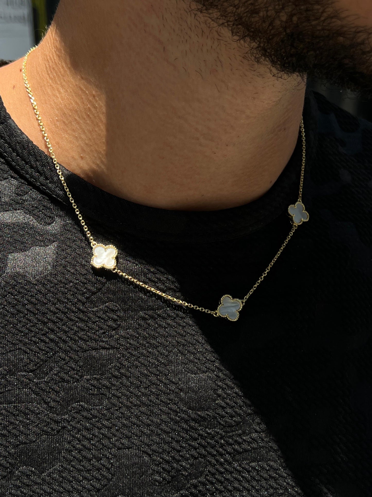 Gold plated -3 White Van cleef Necklace for Men's Sterling Silver 925s