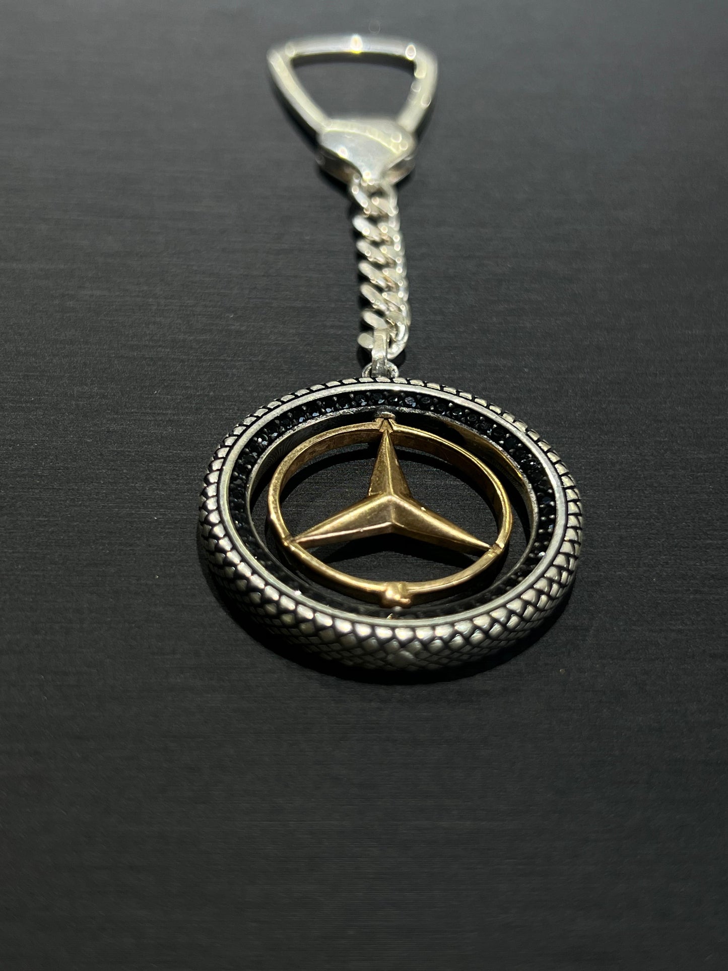 Mercedes Key Chain Rotating -Sterling Silver 925s