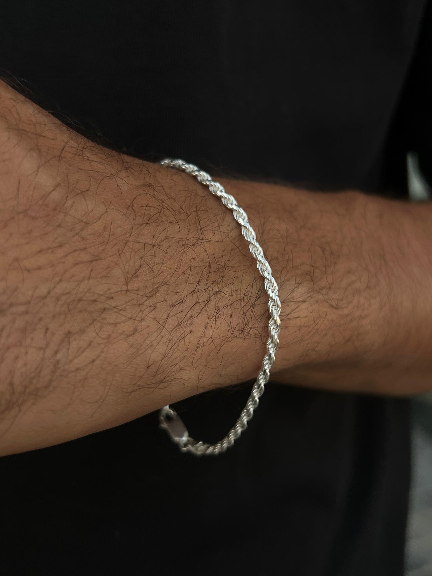 Rope chain Bracelet for Men Sterling Silver 925s-21cm