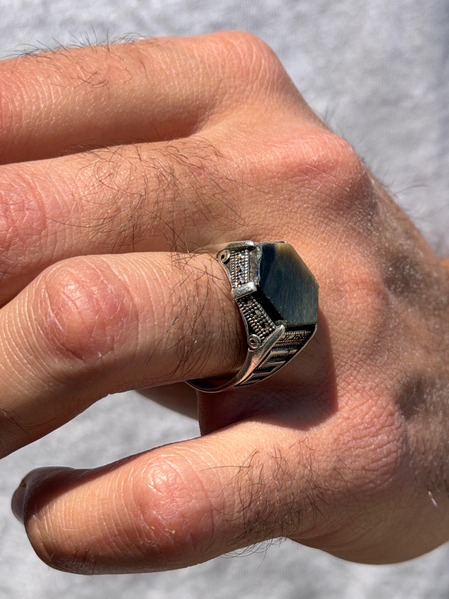 Tiger Eye Stone Ring -for Men's Sterling Silver 925s