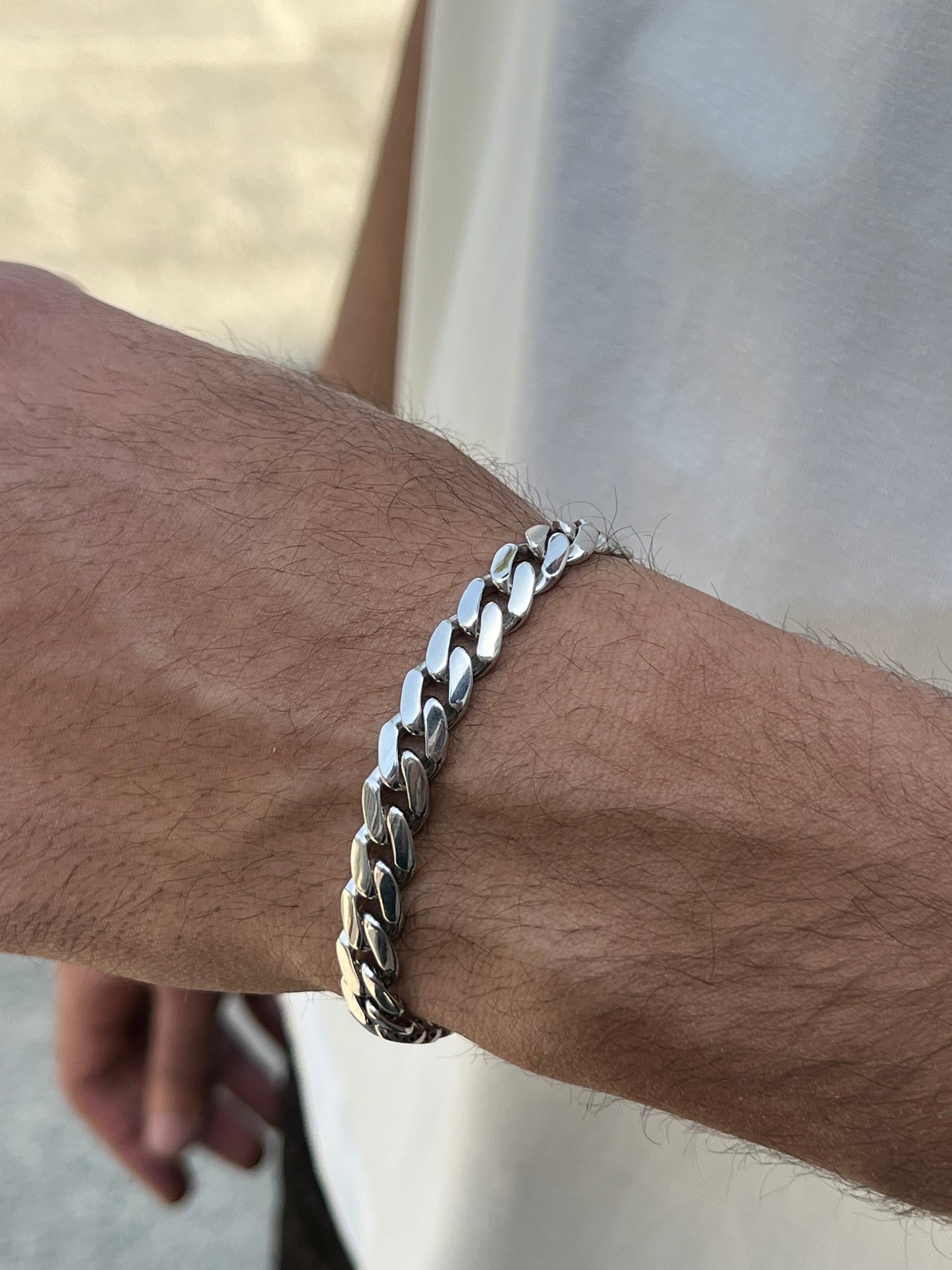 Sparkling Thick Grommet (Cuban Link) Bracelet for Men – Sterling Silver 925