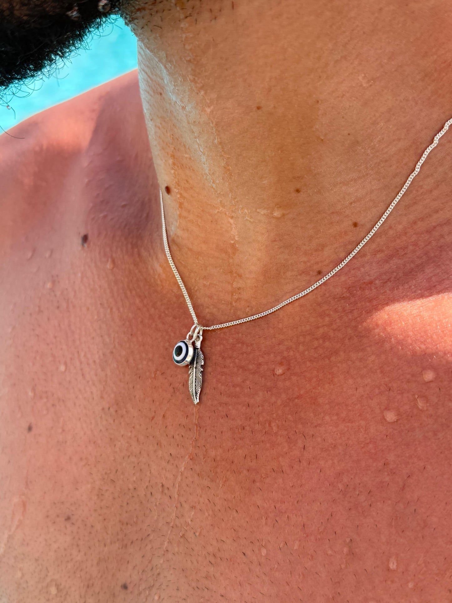 Evil Eye Feather Necklace in Sterling Silver 925s