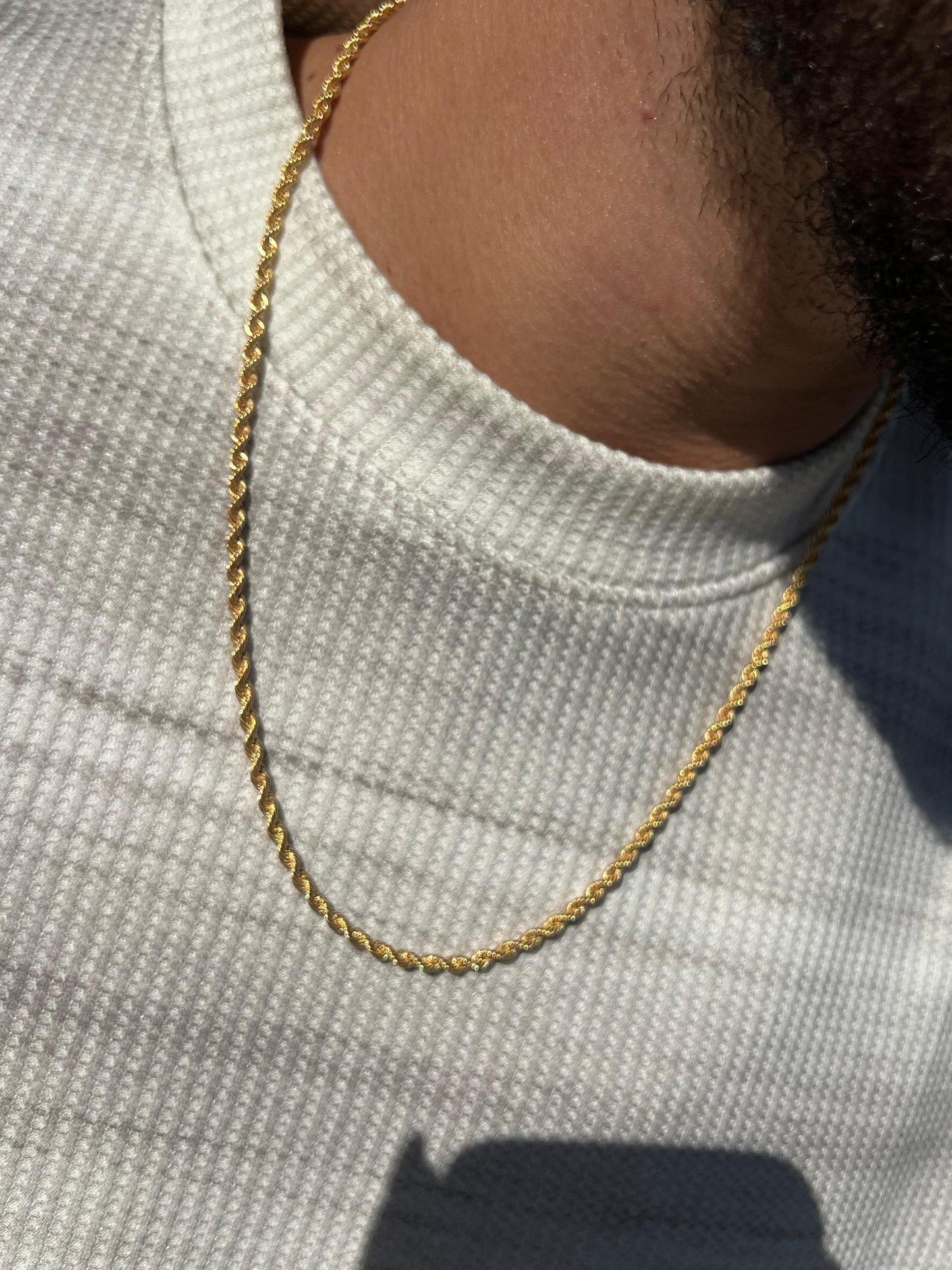 Premium- thick Rope Necklace in Sterling Silver 925s- Real 21K Gold Plated