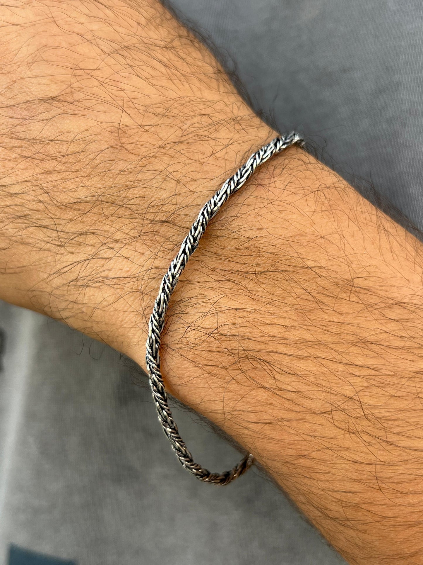 Twisted Wire Bracelet for Men's Sterling Silver 925s (21cm-3mm)