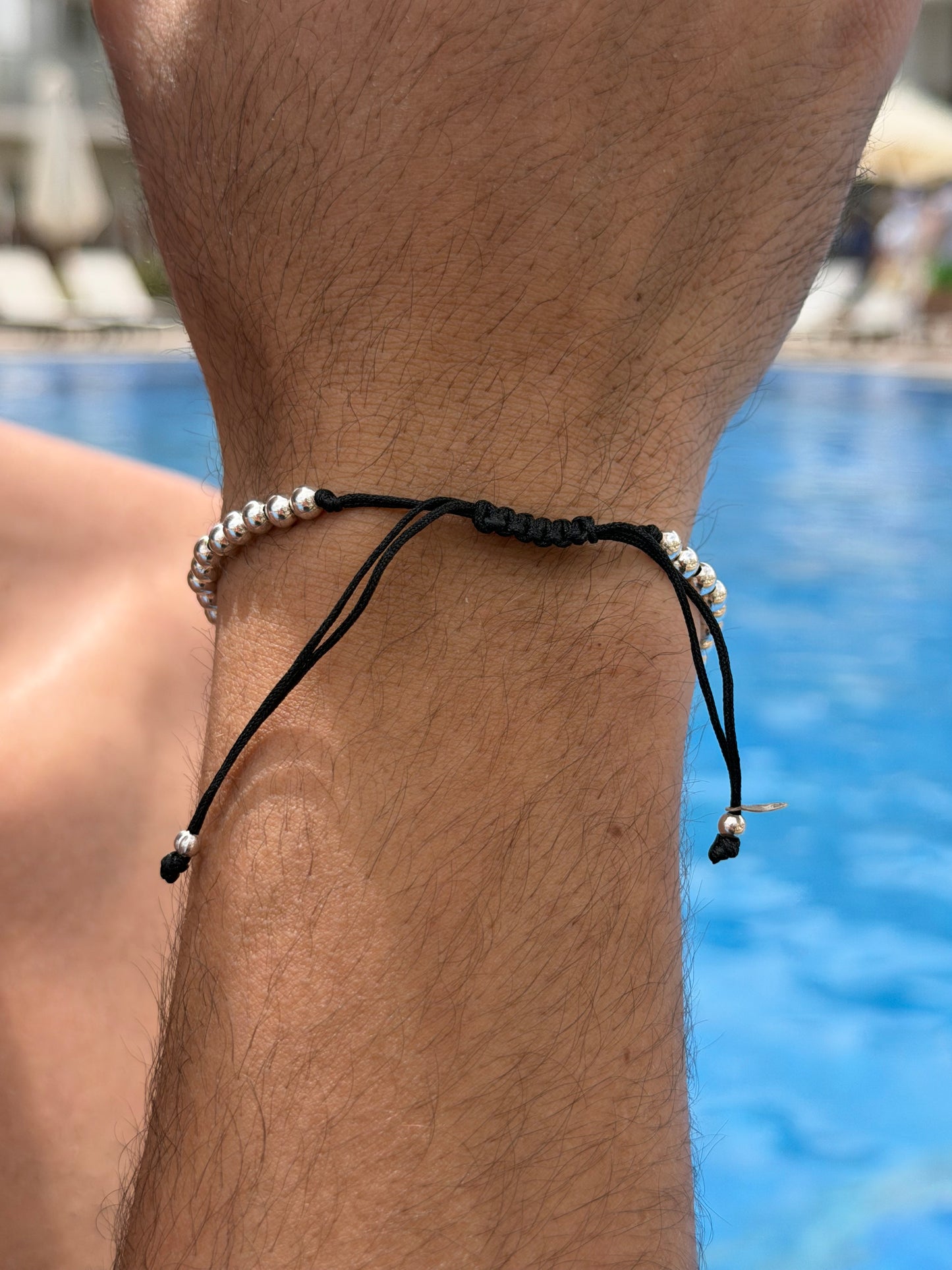 Silver Beads Adjustable Macramé Bracelet