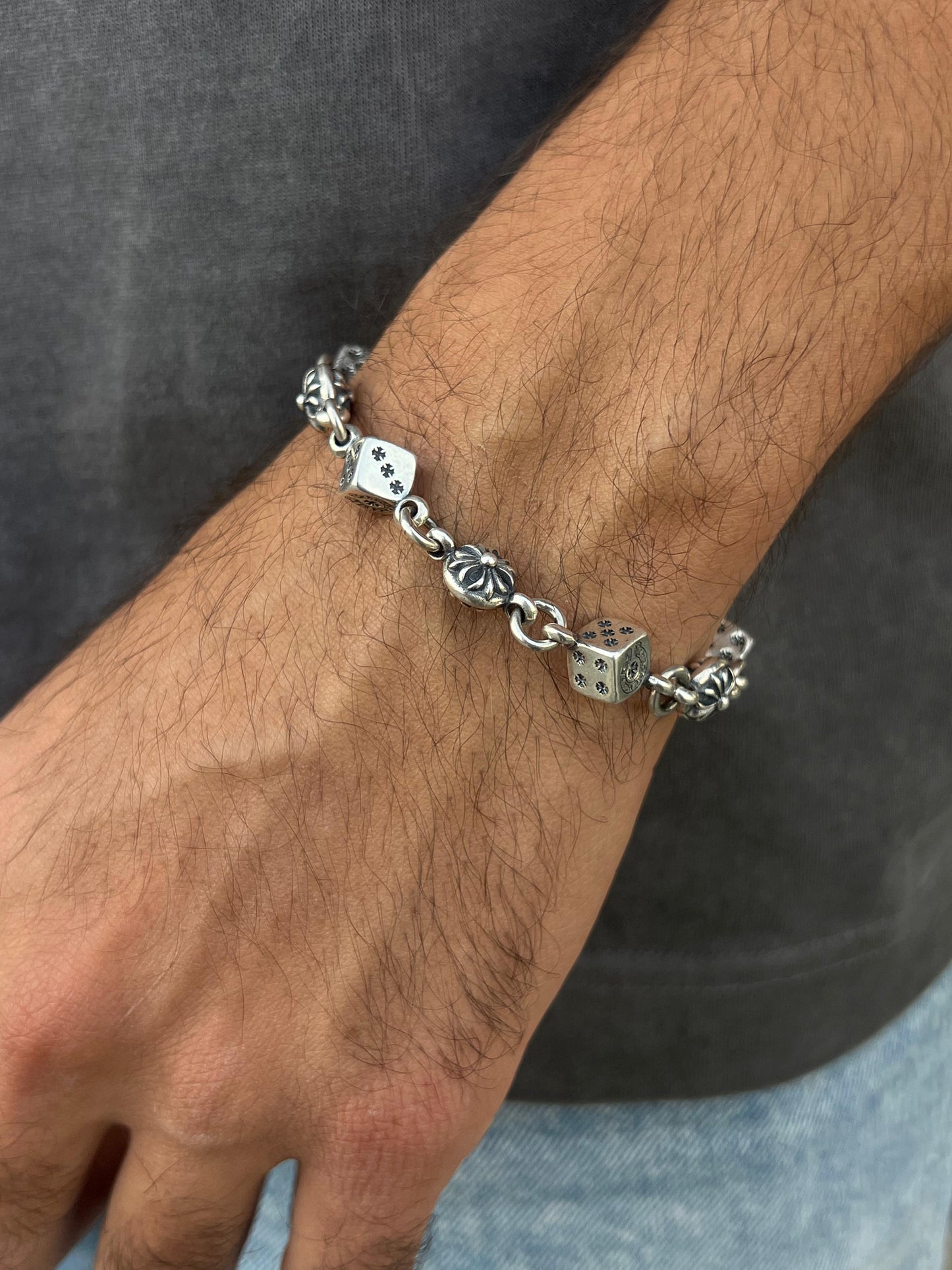 Dice Bracelet for Men's Sterling Silver 925s-(19cm)