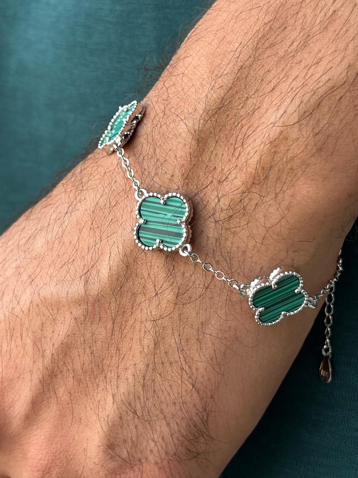Large 5 Green Van cleef Bracelet for Men's Sterling Silver 925s
