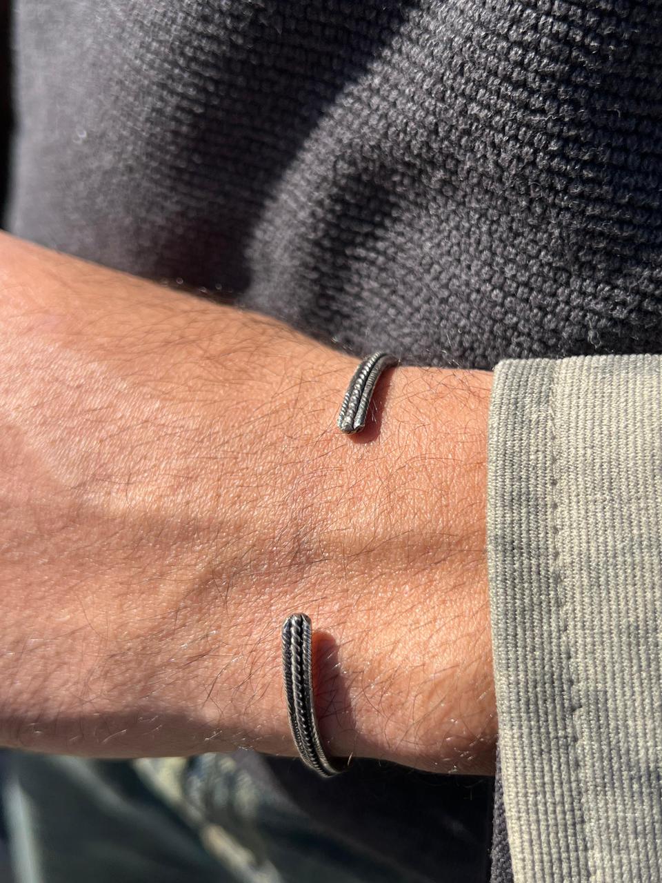 Twisted S925 Sterling Silver bangle for men