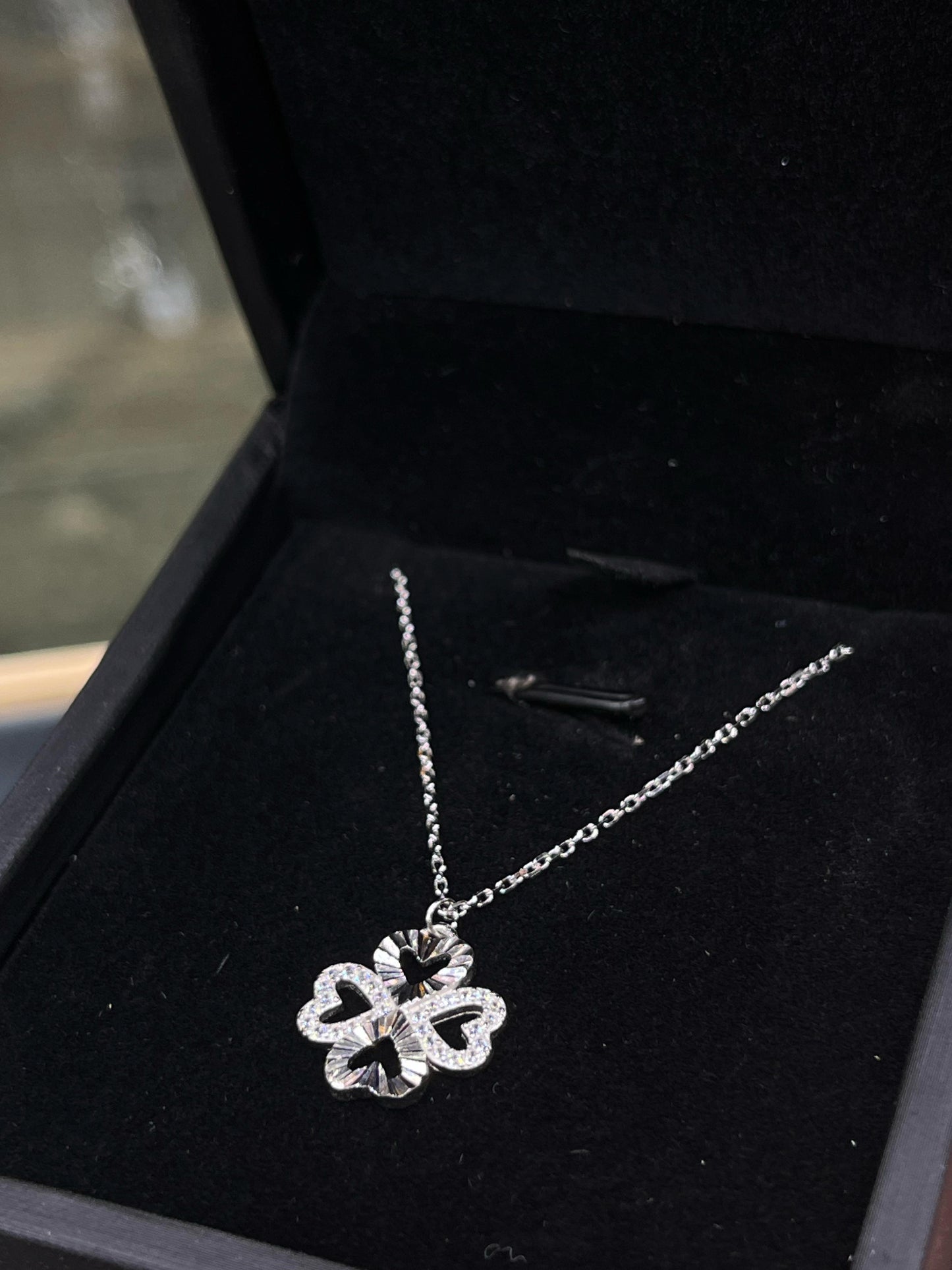 Lucky Four leaf clover Necklace -sterling Silver-925s ( Tall)