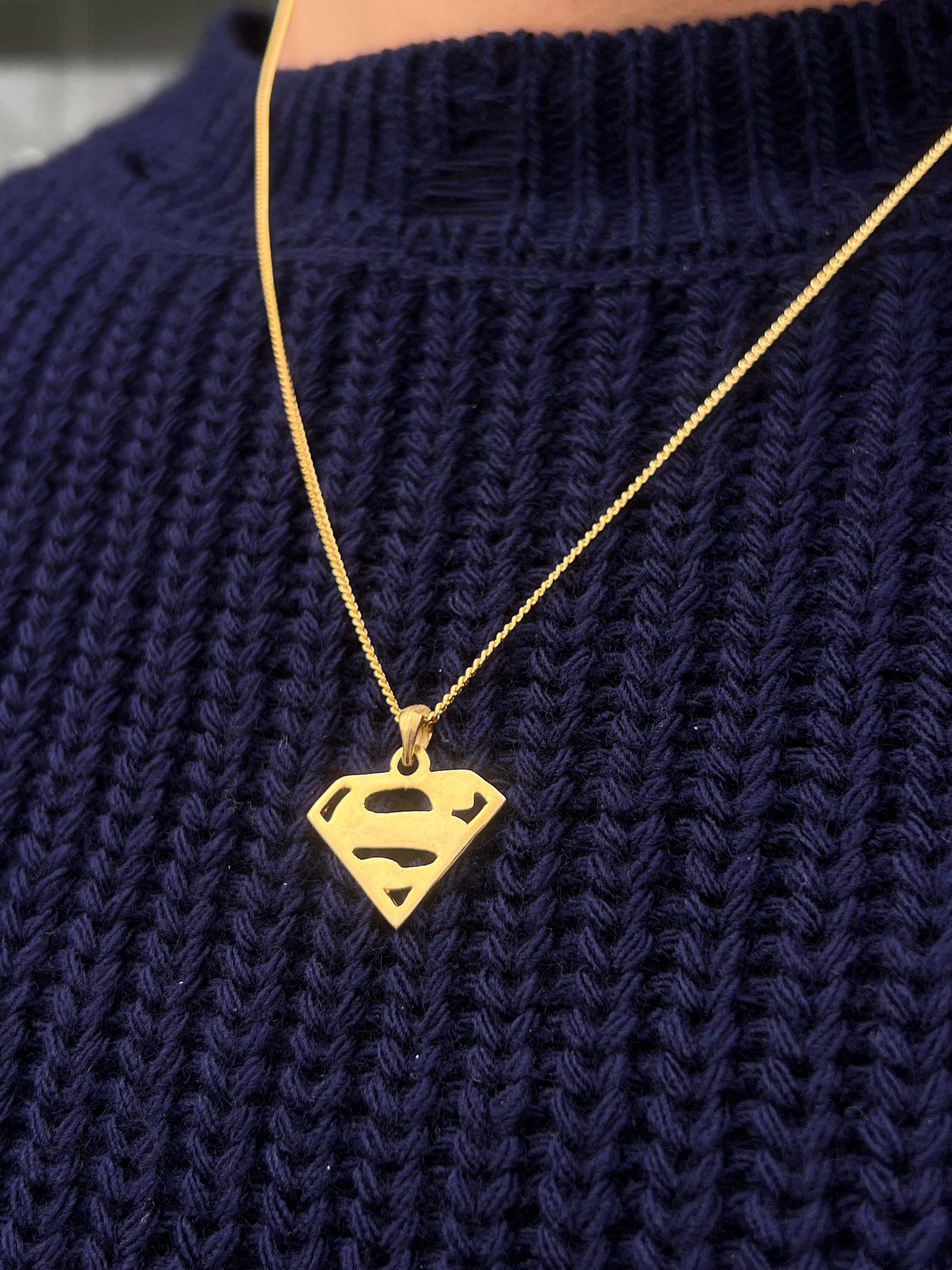 Gold Plated Super Man Necklace for Men's Sterling Silver 925s