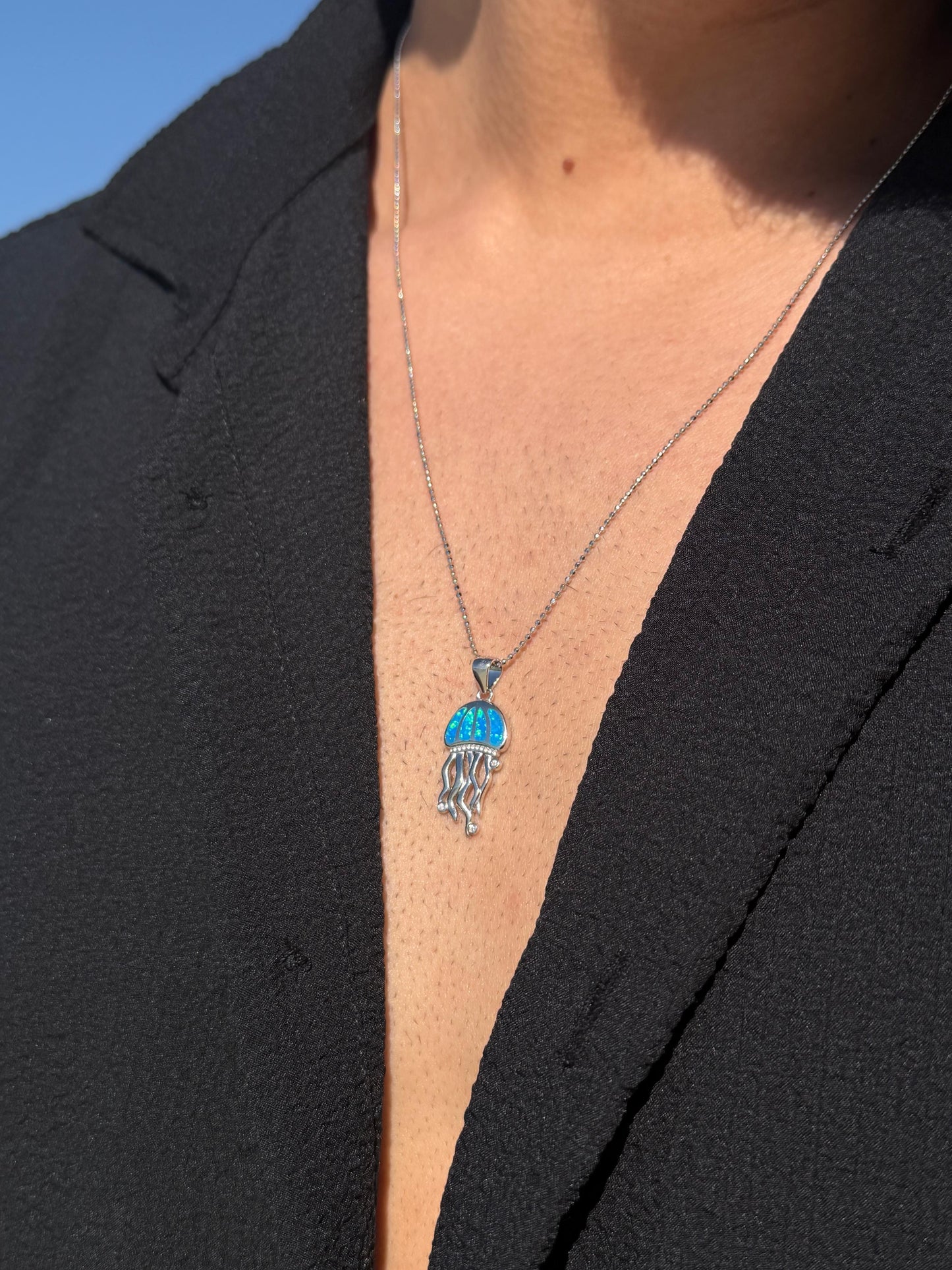 Jellyfish Blue Opal Necklace in Sterling Silver 925s