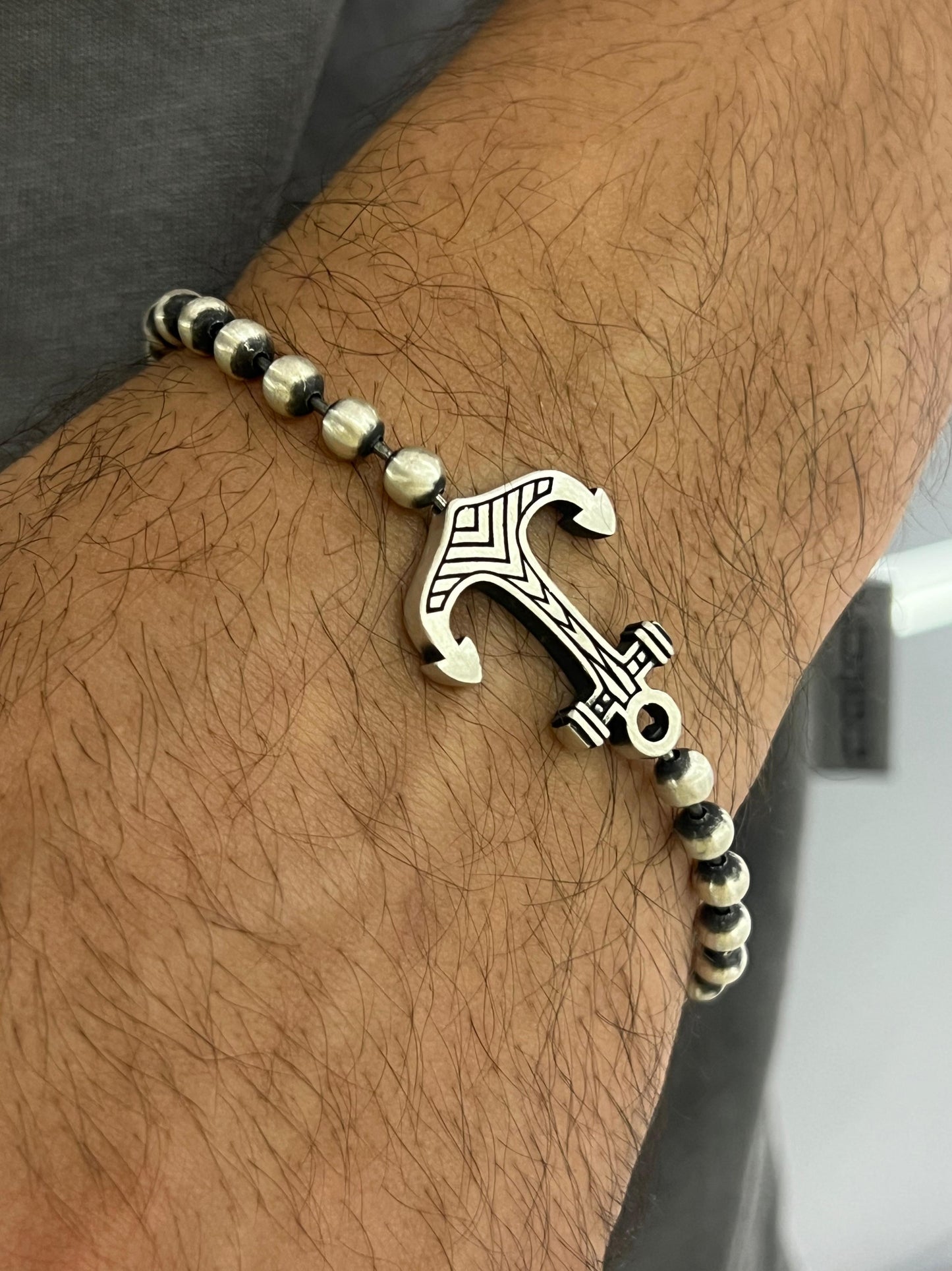 Sleek Anchor Beaded Bracelet for Men's Sterling Silver 925s