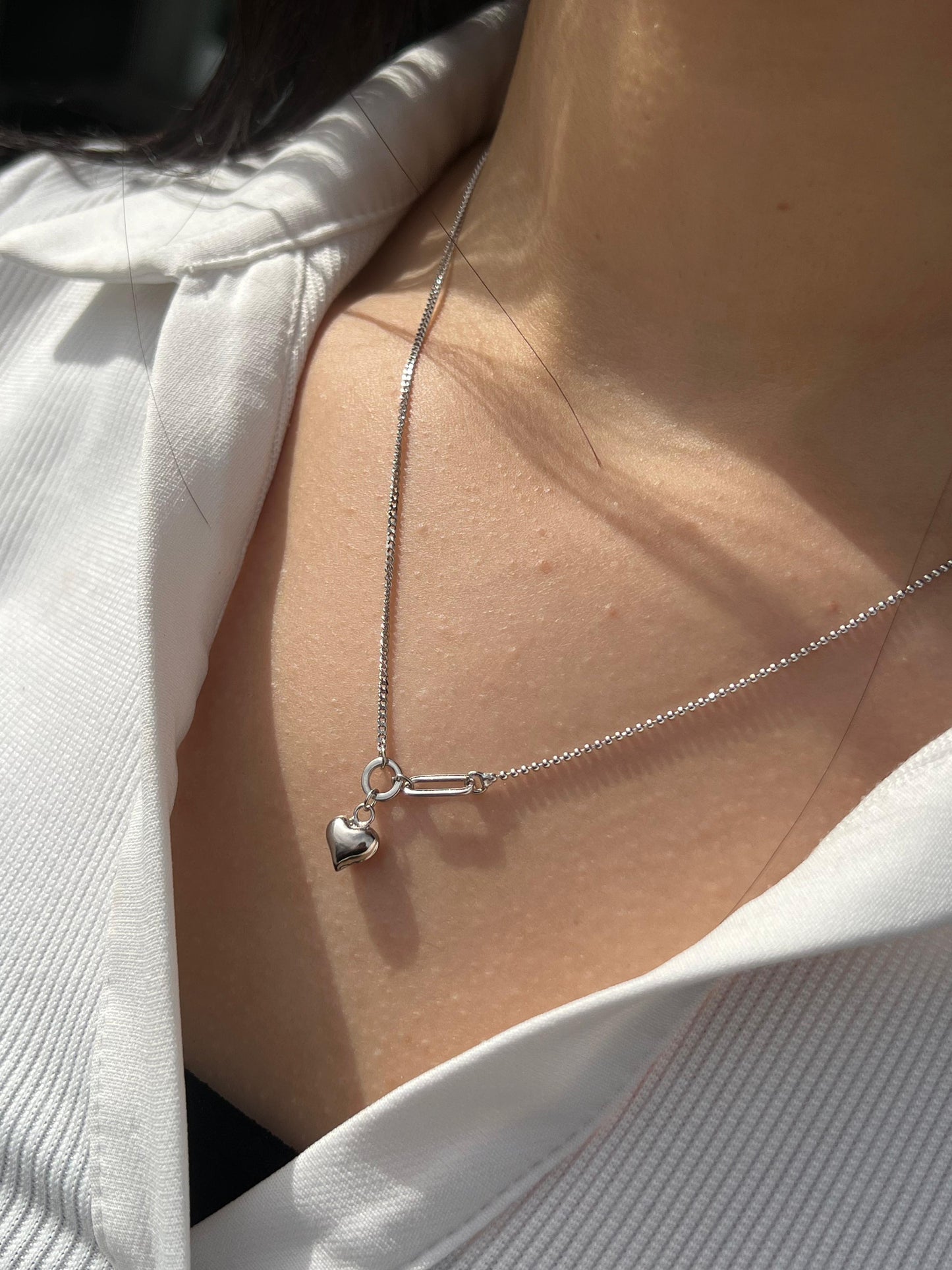 Shiny Heart Necklace-in Sterling Silver -925