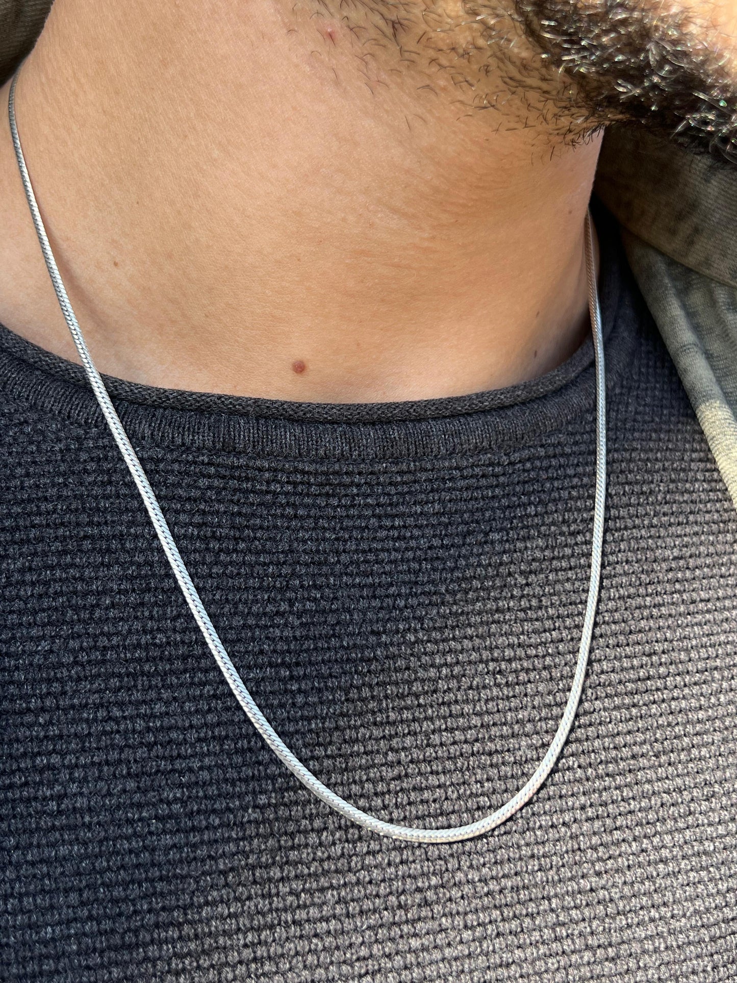 Slim Blocked Grommet Necklace For Men Sterling Silver 925- (54cm,3mm)