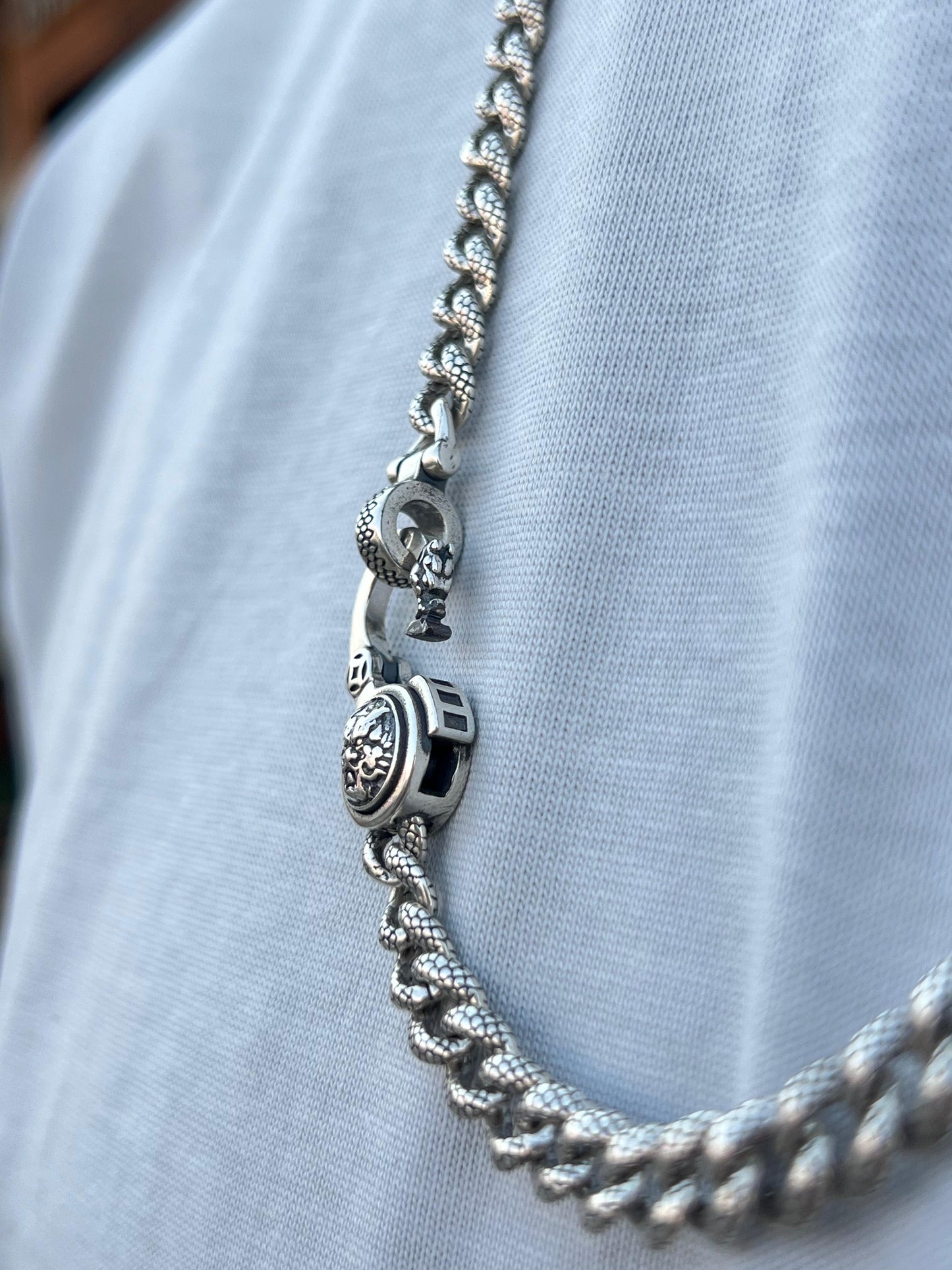 Turkish Engraved Grommet Necklace For Men Sterling Silver - 925