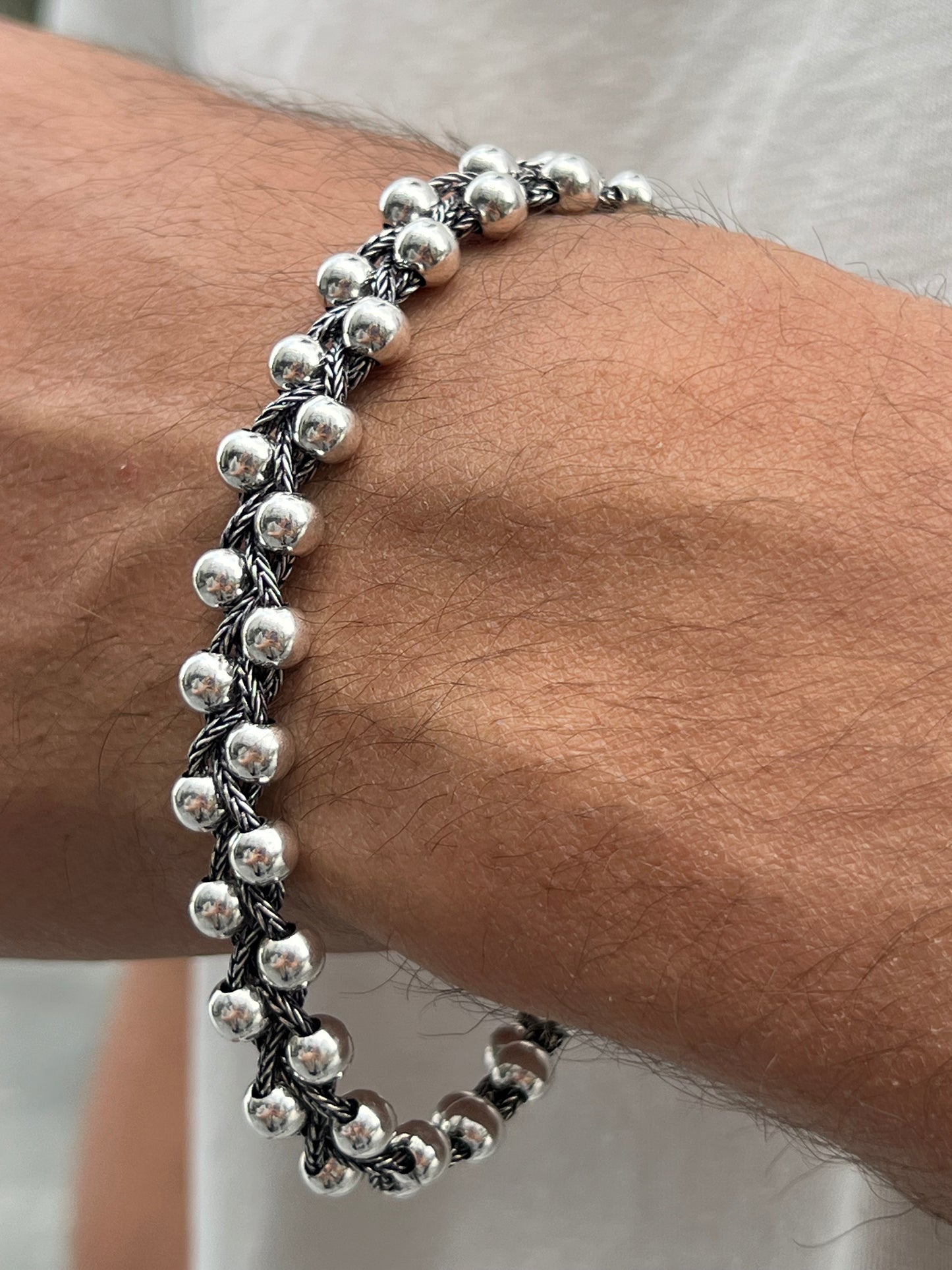 Chunky Beaded bracelet S925 Sterling Silver for men