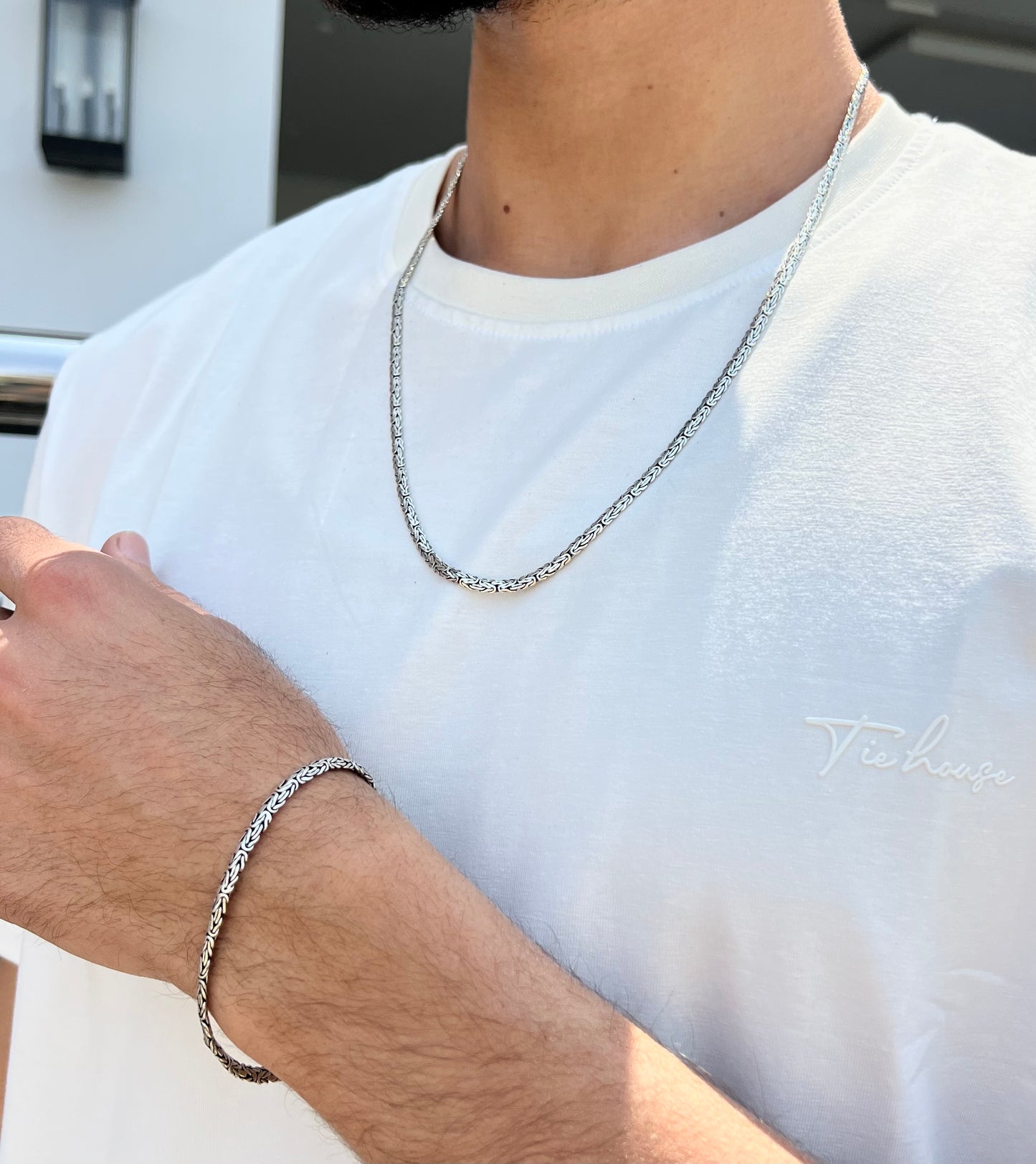 Flat King Set of Two (Necklace + Bracelet) for Men – Sterling Silver 925