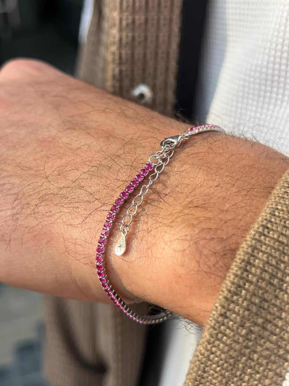 Fuchsia Spinel Tennis Bracelet for Men's Sterling Silver 925s