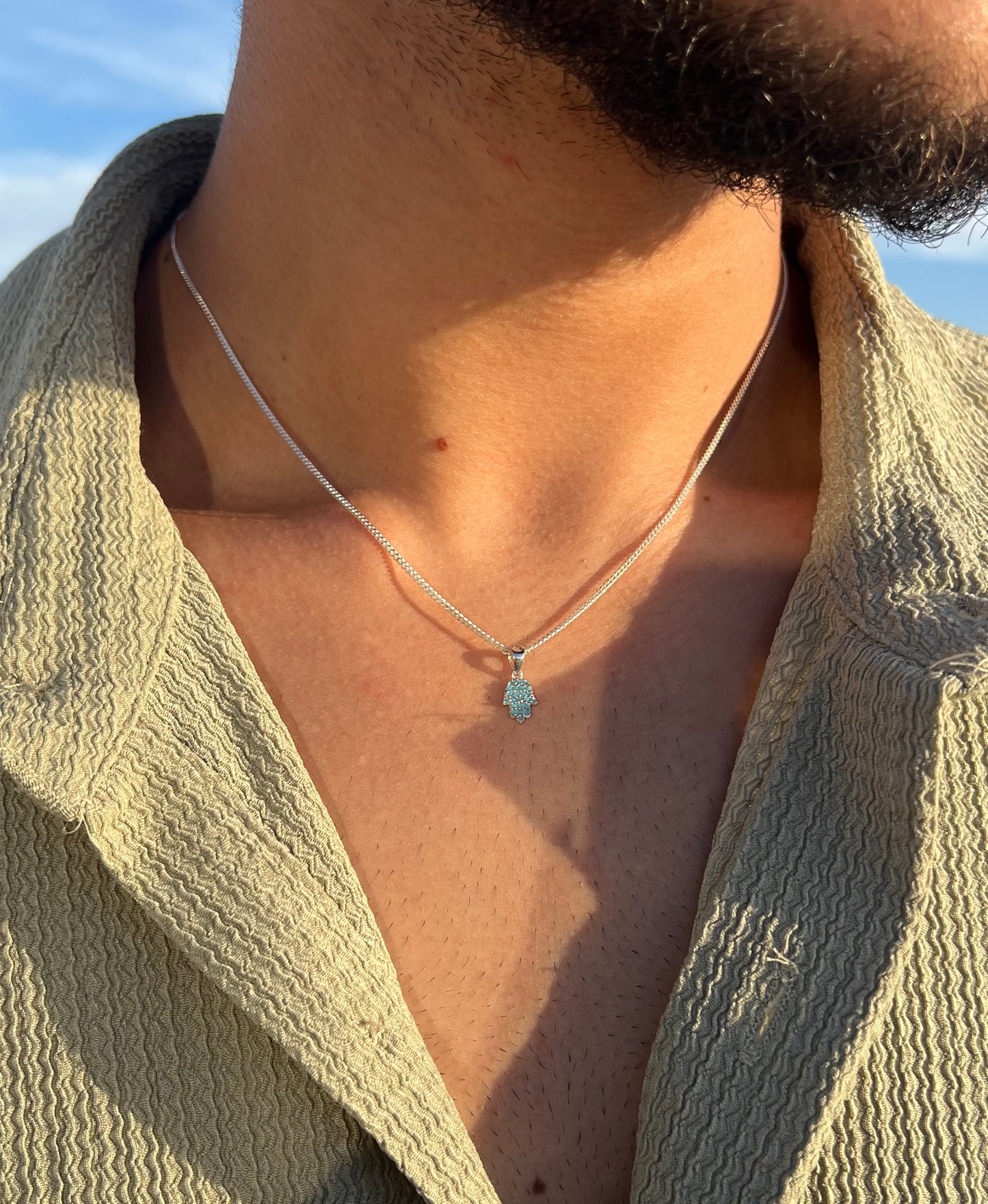 Turquoise Hamsa-Grommet Necklace Sterling Silver 925s