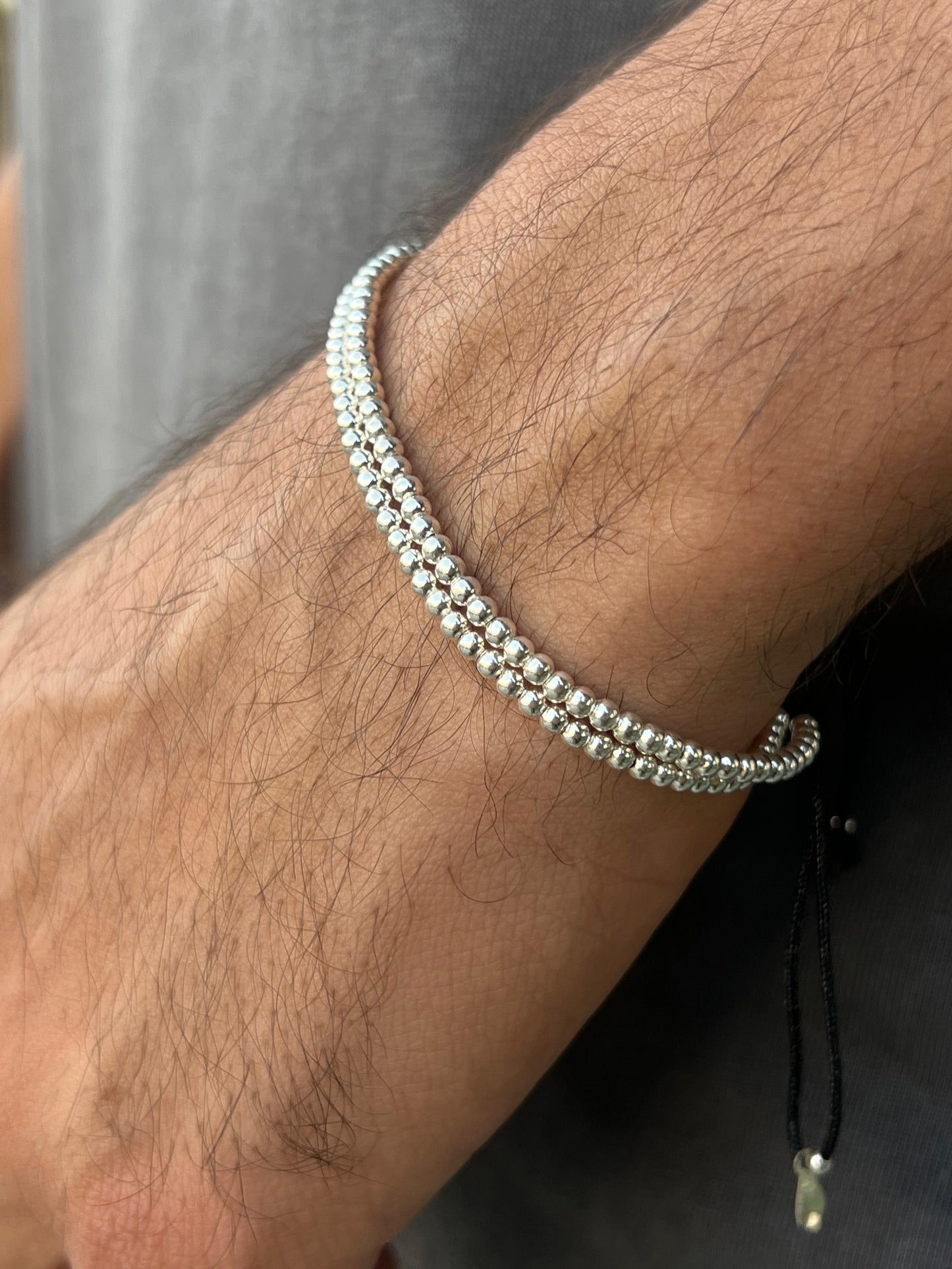 Double beaded Handmade Bracelet for Men's Sterling Silver 925s