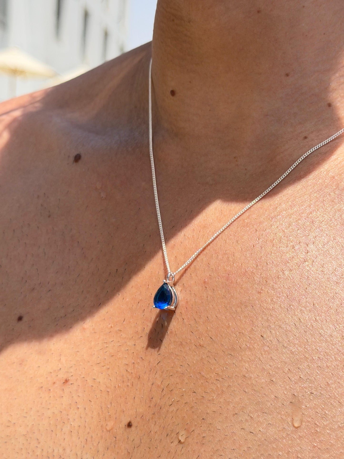 Blue pear Cut Necklace in Sterling Silver 925s