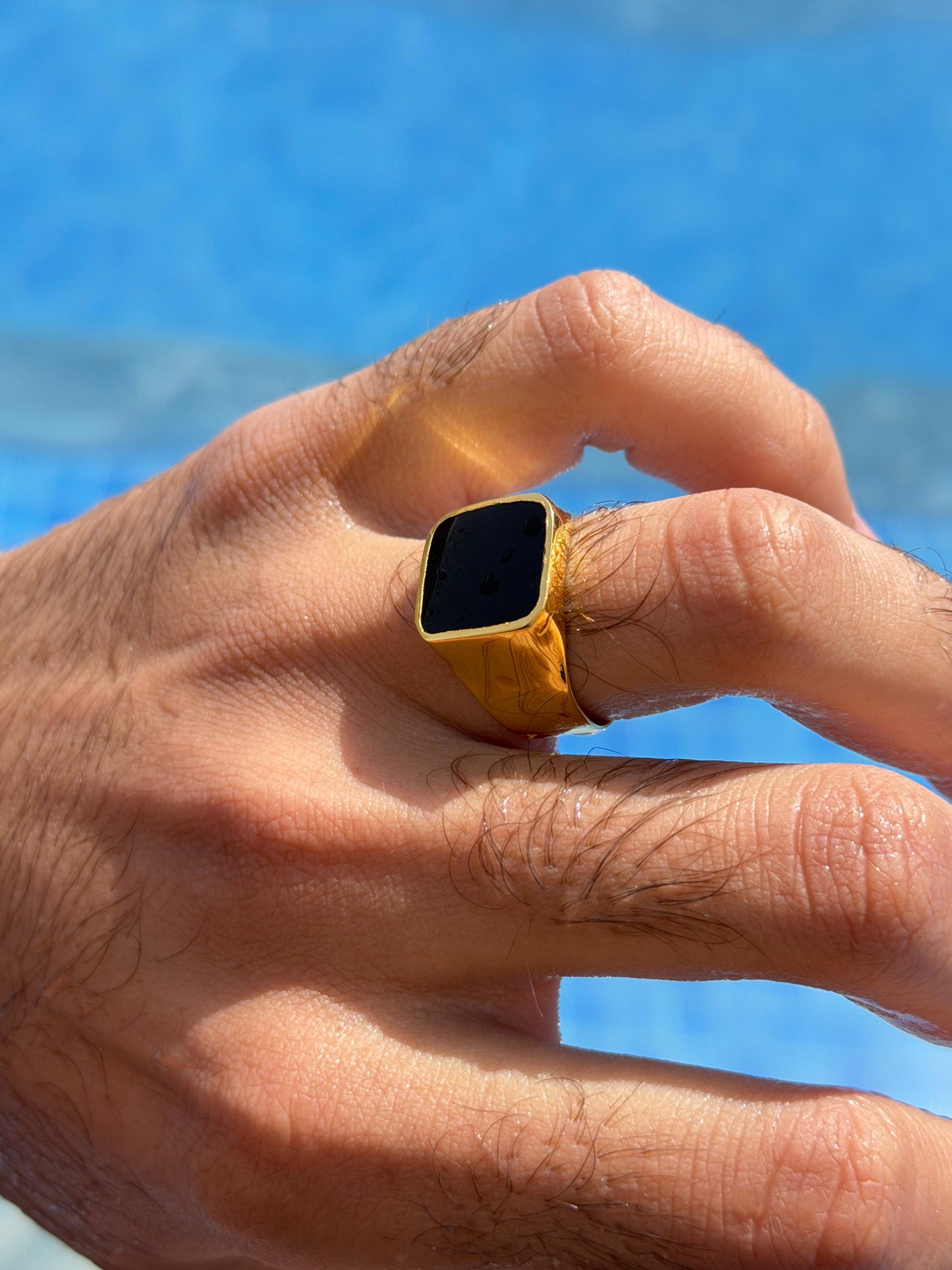 Onyx Signet Ring in Sterling Silver 925s -Gold Plated